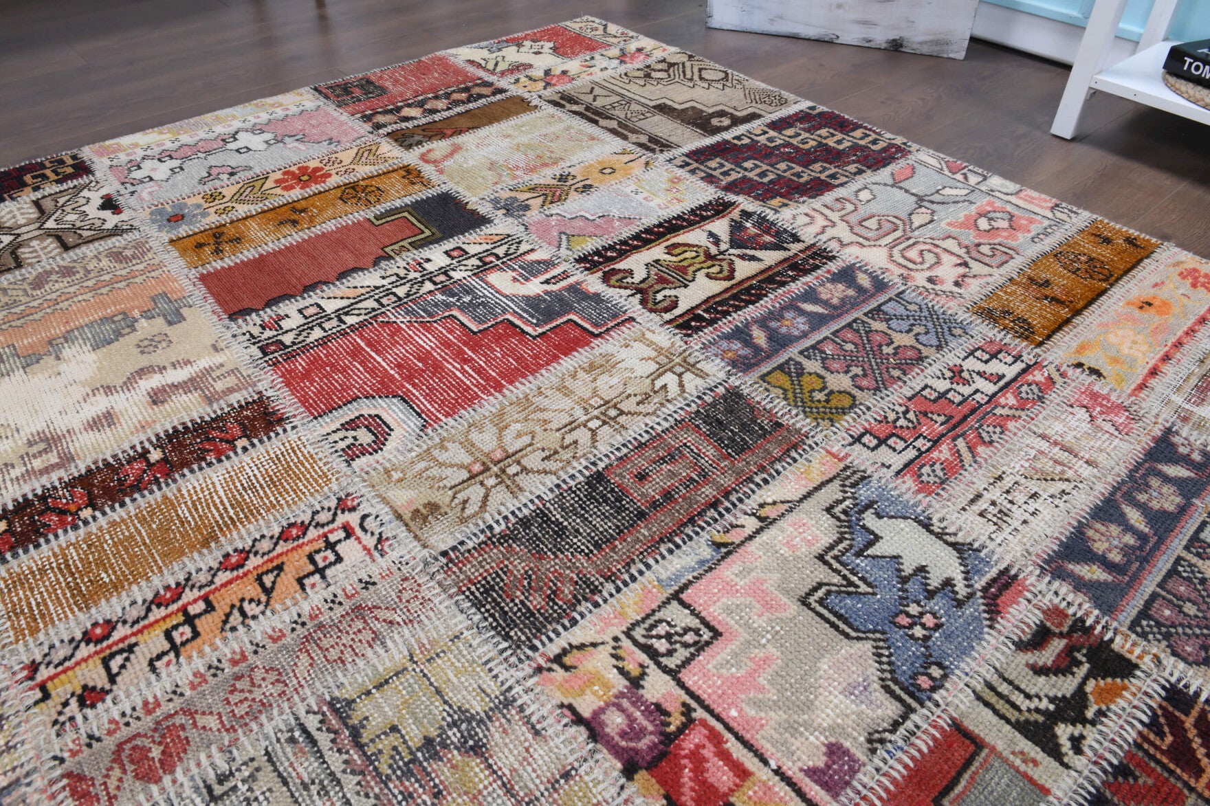 One-of-a-kind 1970s Anatolian vintage patchwork area rug in wool, 8'2" x 9'7"