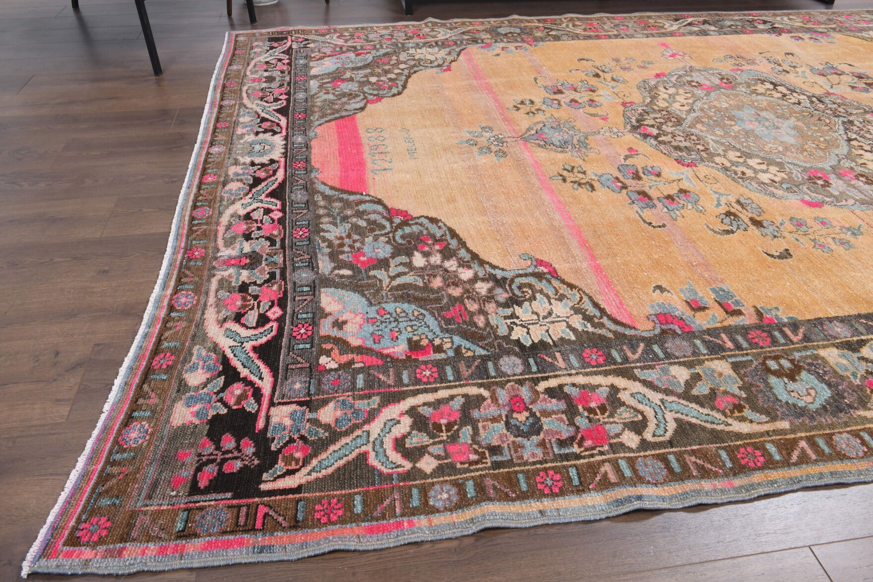 Semater rug: 1970s handmade Anatolian rug with oriental motifs and cotton backing