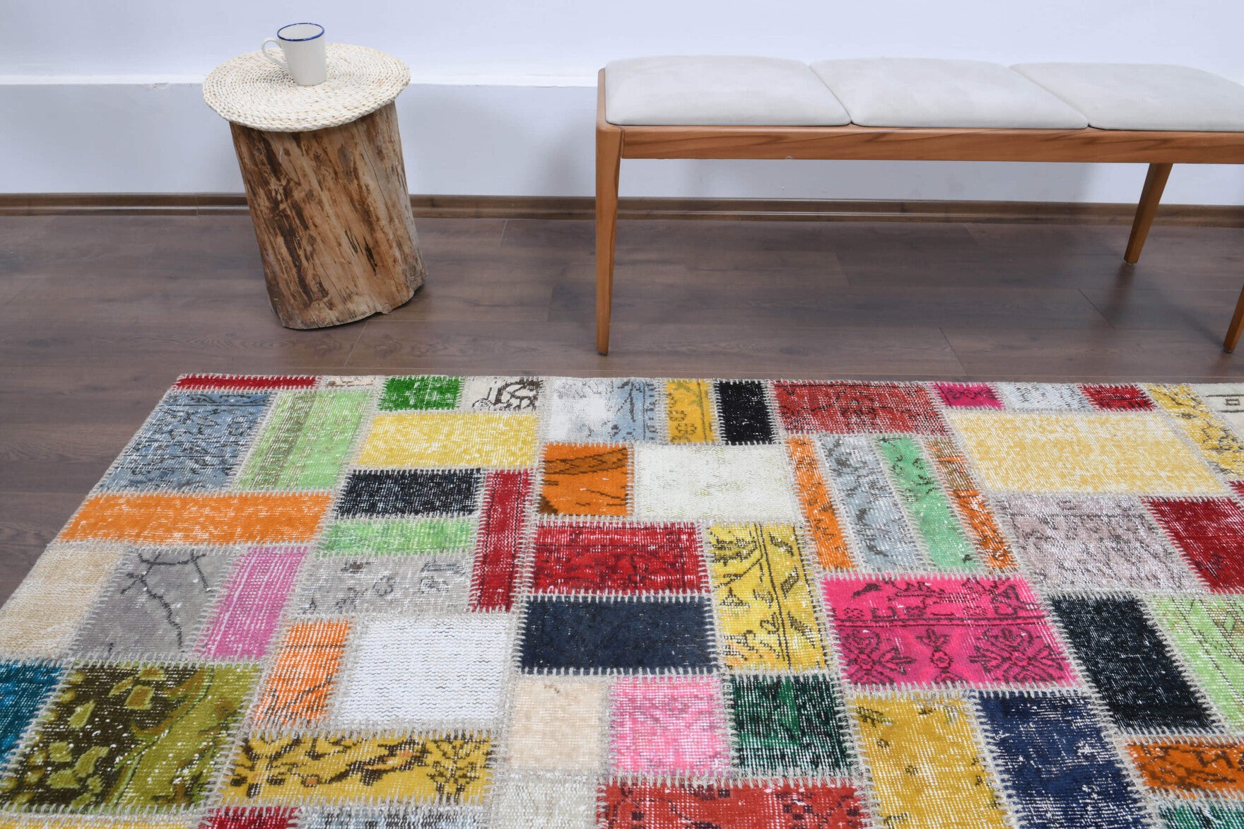 Authentic Anatolian vintage patchwork area rug (1970s) with tribal design – one-of-a-kind at Fame Rugs