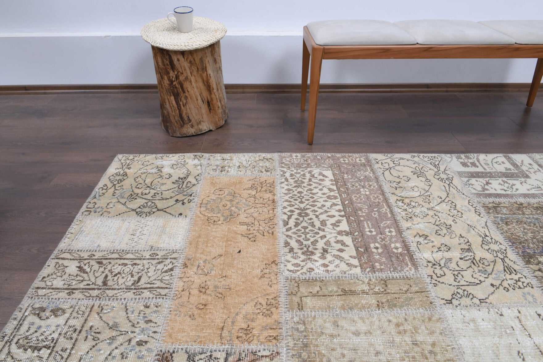 Authentic Anatolian vintage patchwork area rug (1970s) with tribal design – one-of-a-kind at Fame Rugs