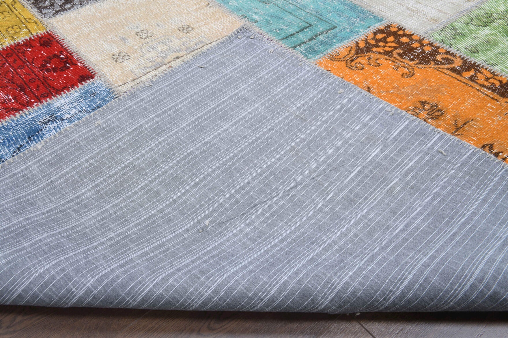 Authentic Anatolian vintage patchwork area rug (1970s) with tribal design – one-of-a-kind at Fame Rugs