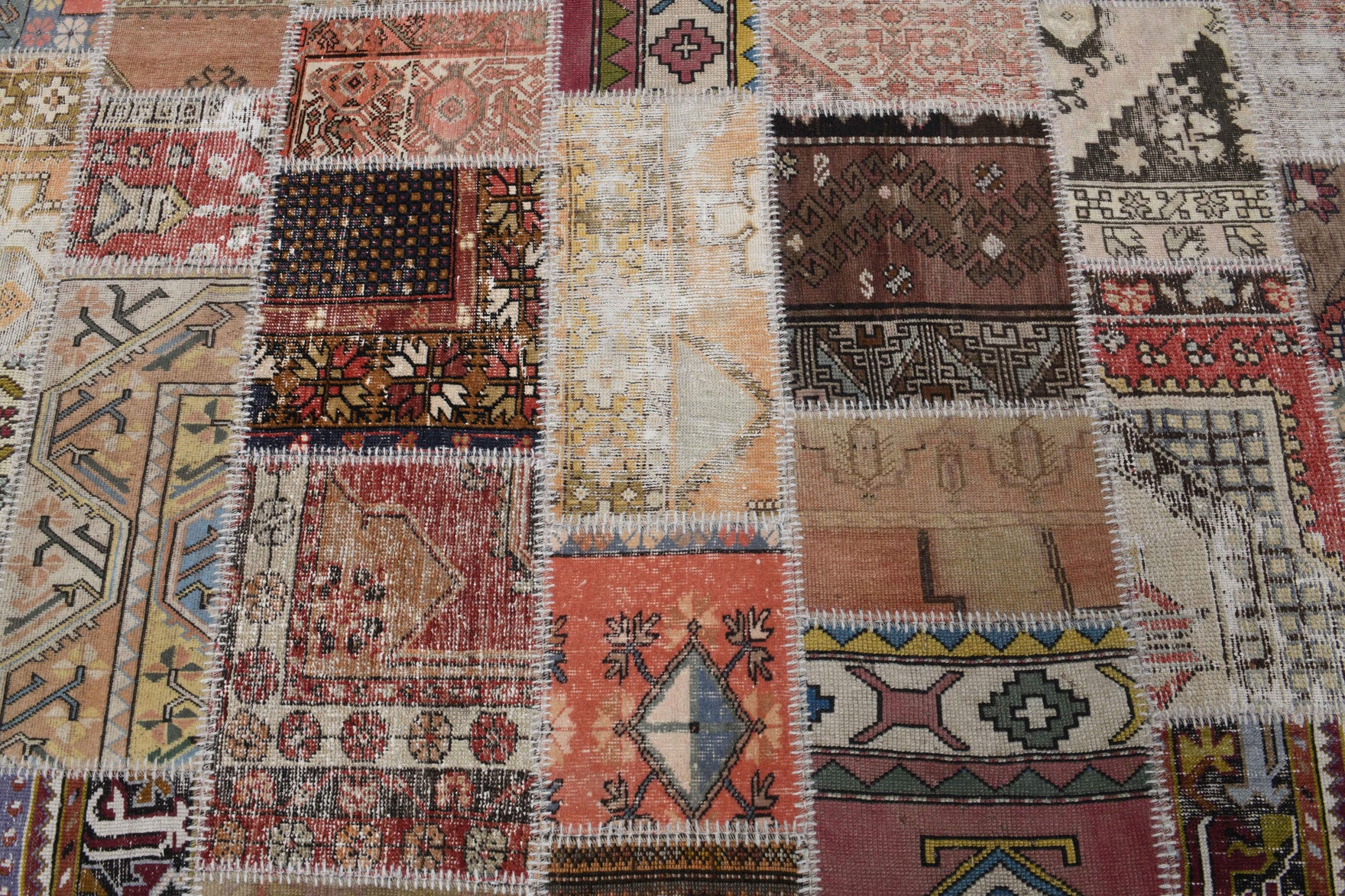 One-of-a-kind 1970s Anatolian vintage patchwork area rug in wool, 8'4" x 11'5"