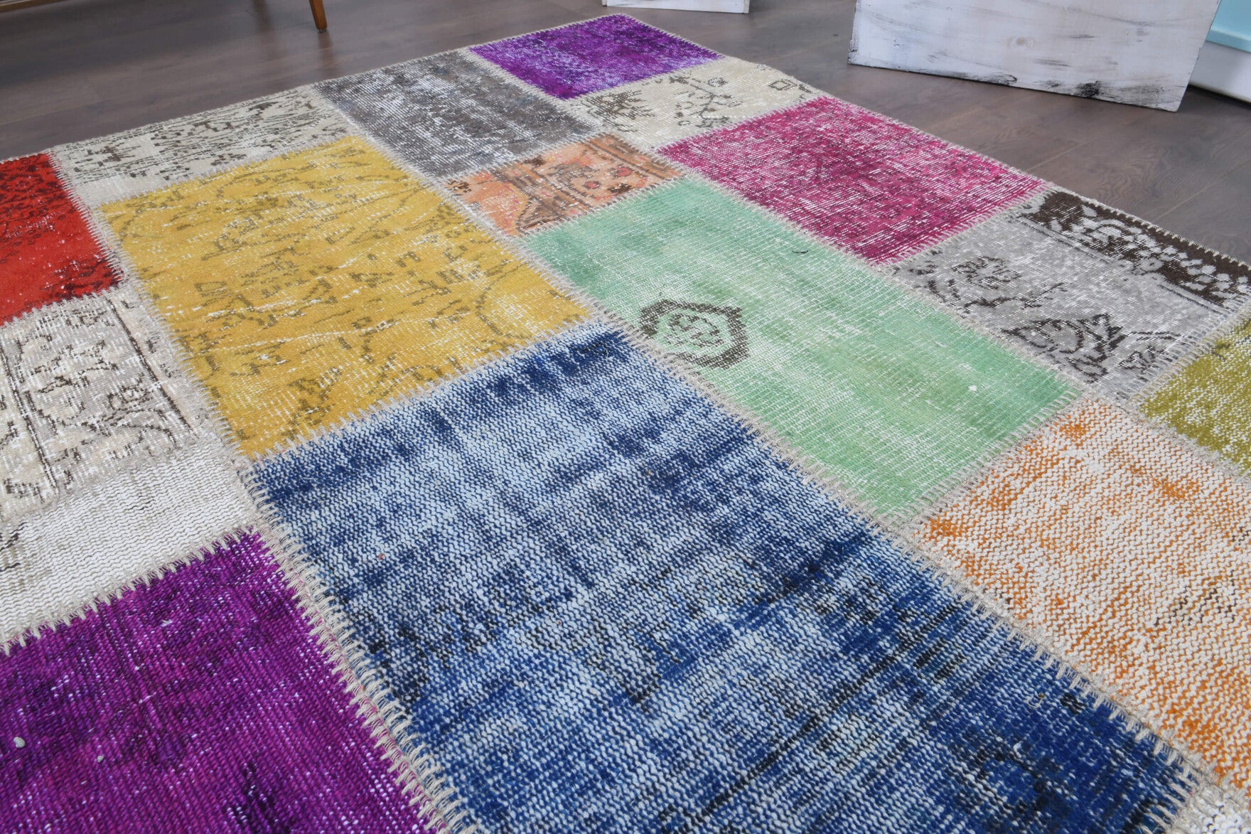 One-of-a-kind 1970s Anatolian vintage patchwork area rug in wool, 8'2" x 11'7"