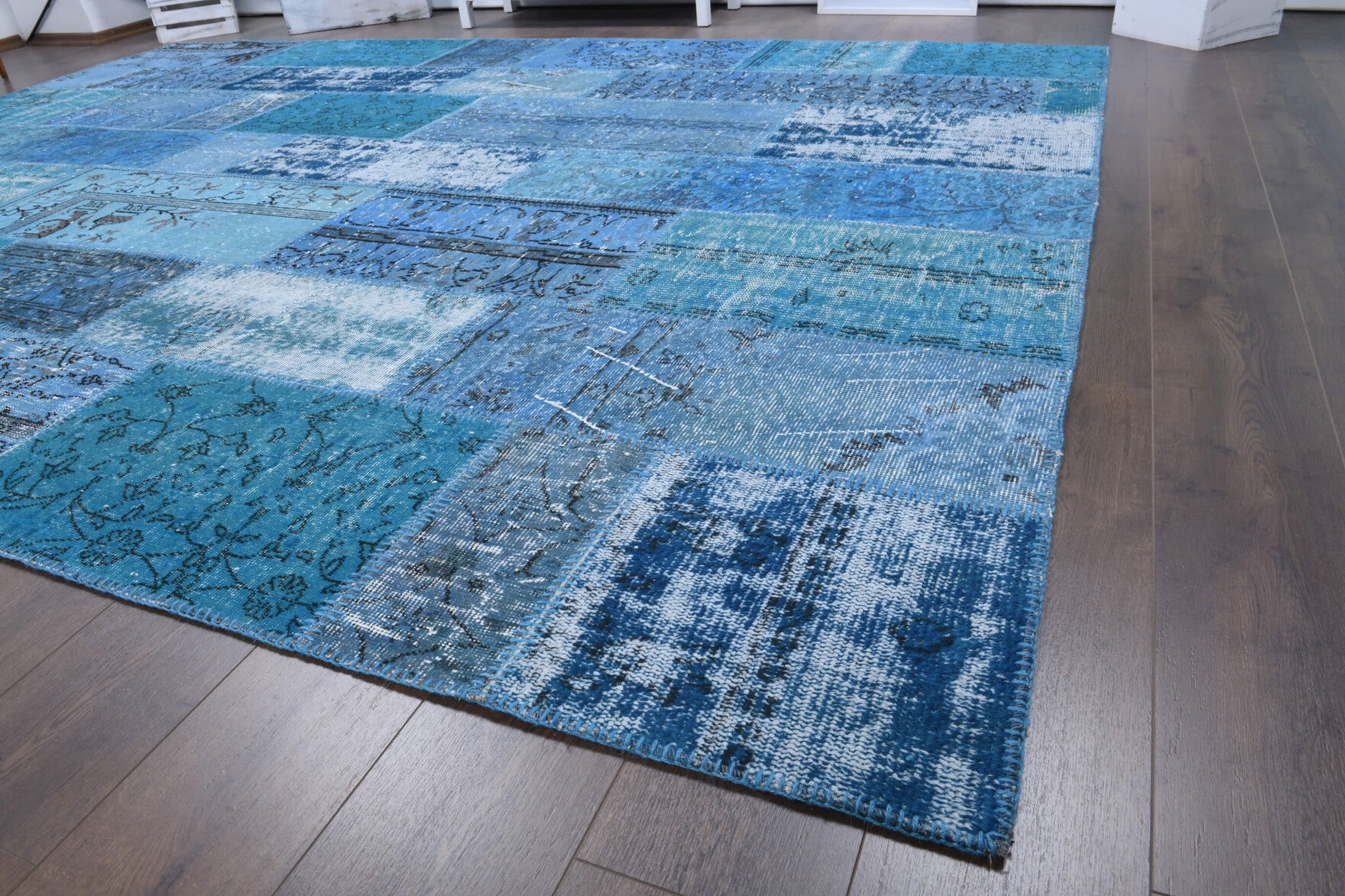 253x350 cm vintage patchwork Anatolian area rug – Ardicnisin, low pile, wool