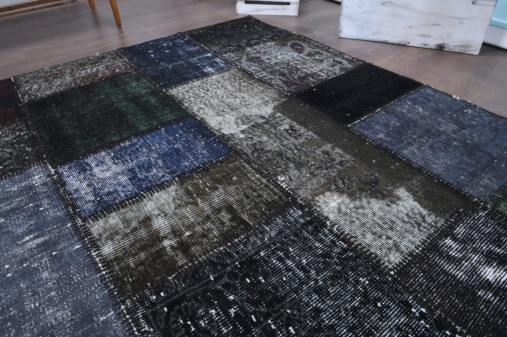 Authentic Anatolian vintage patchwork area rug (1970s) with ombre design – one-of-a-kind at Fame Rugs