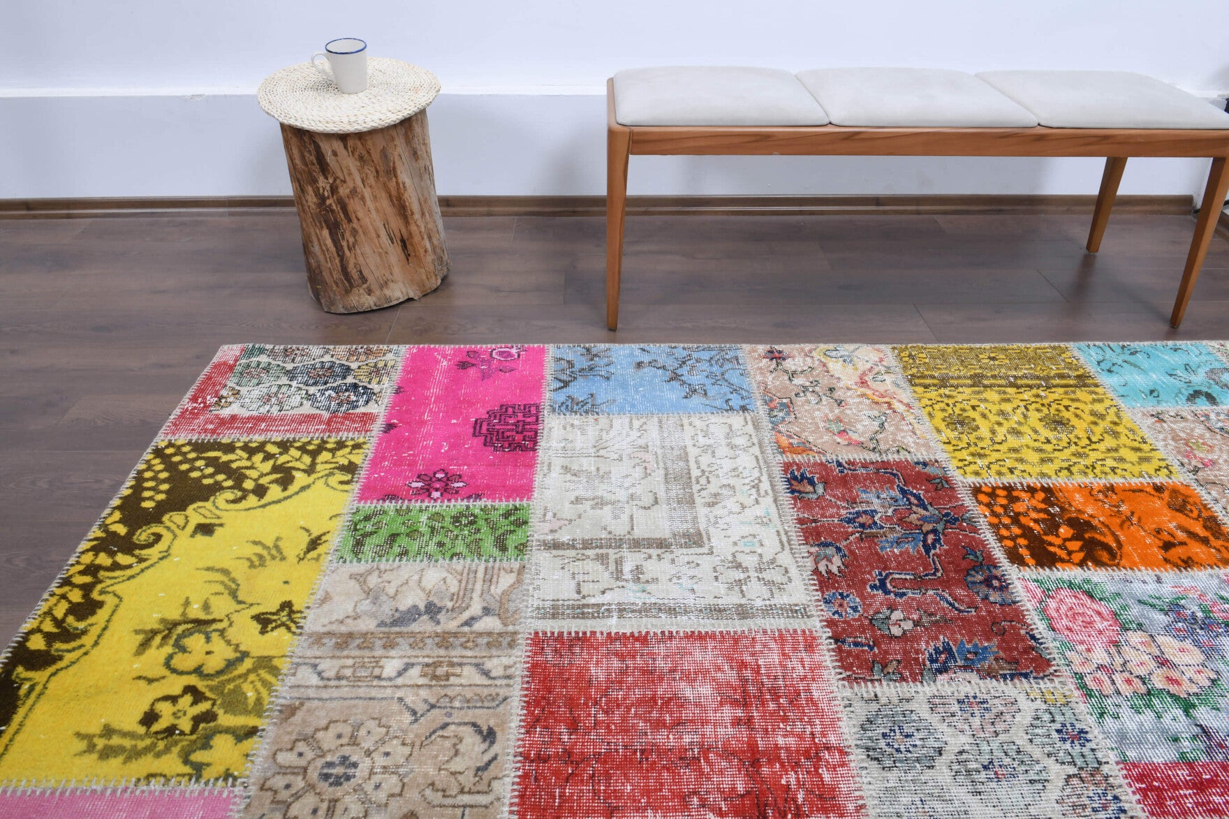 Authentic Anatolian vintage patchwork area rug (1970s) with tribal design – one-of-a-kind at Fame Rugs