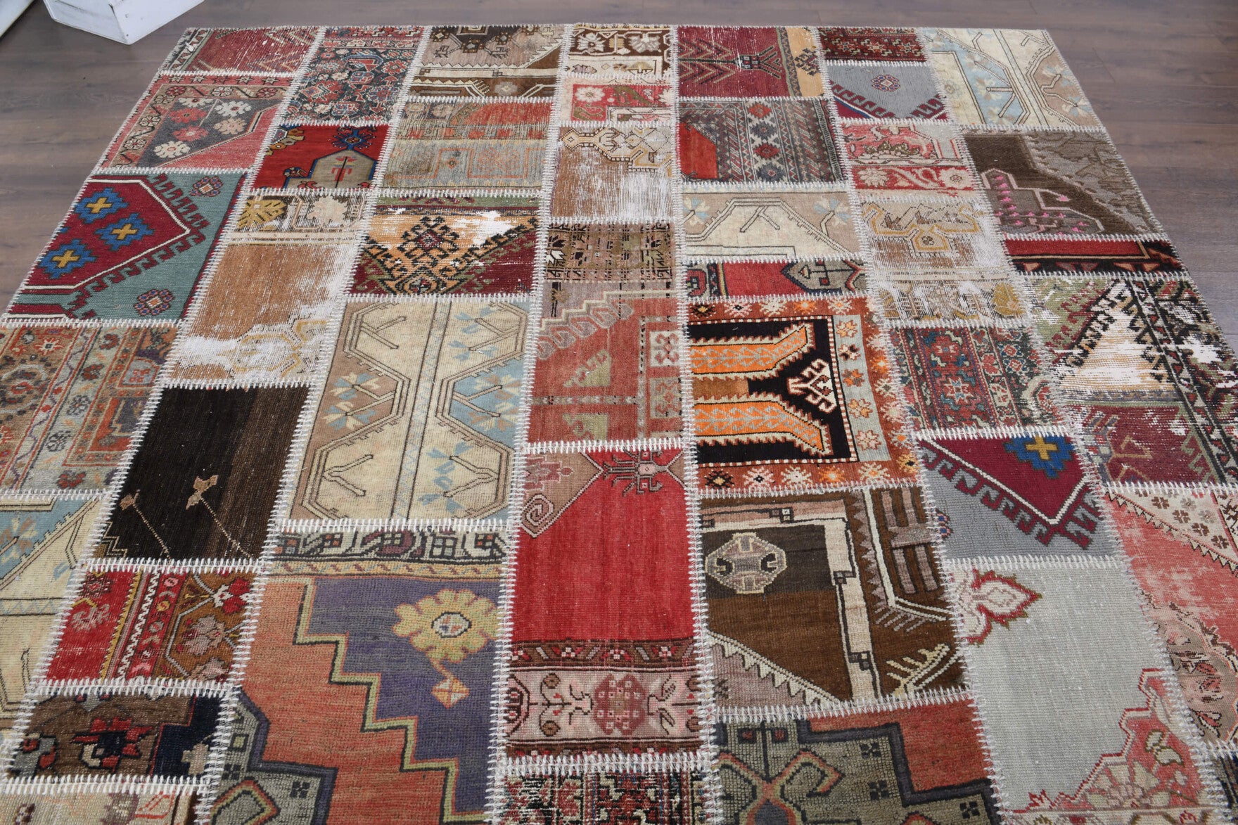 One-of-a-kind 1970s Anatolian vintage patchwork area rug in wool, 8'4" x 11'6"