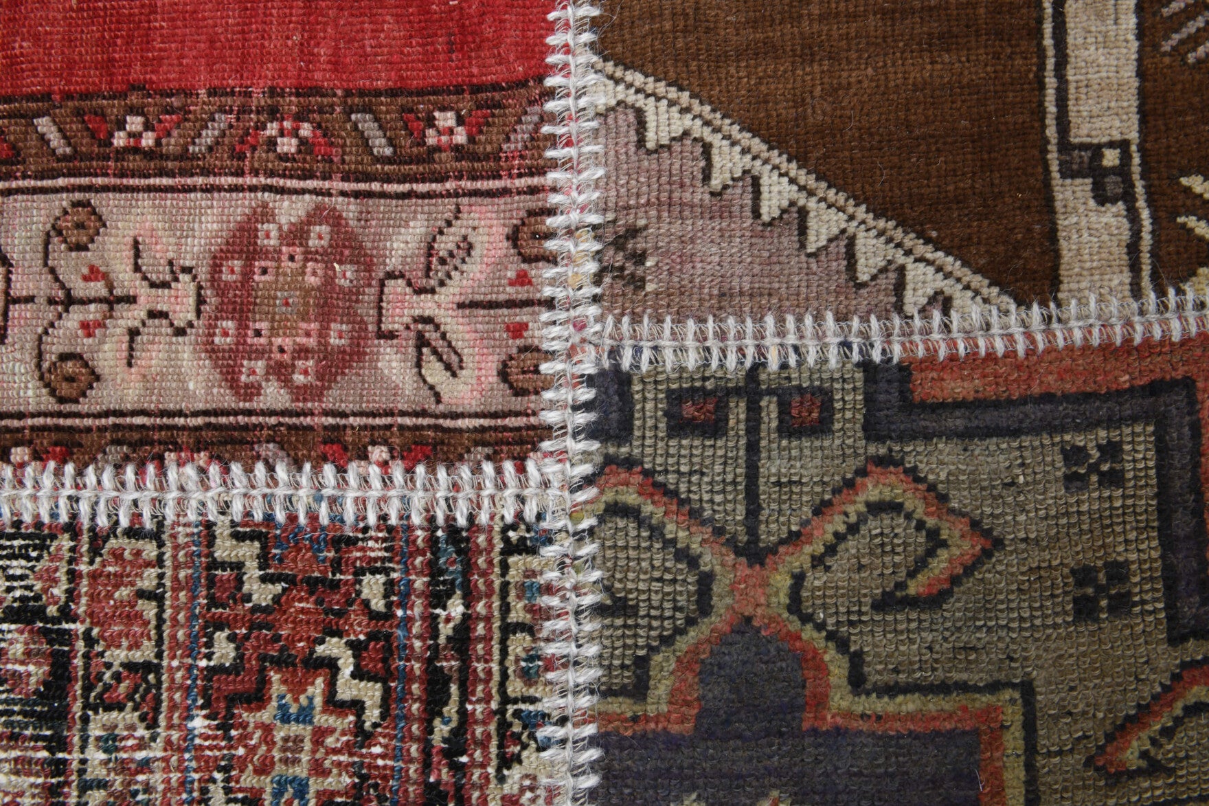 254x350 cm vintage patchwork Anatolian area rug – Ahubahar, low pile, wool