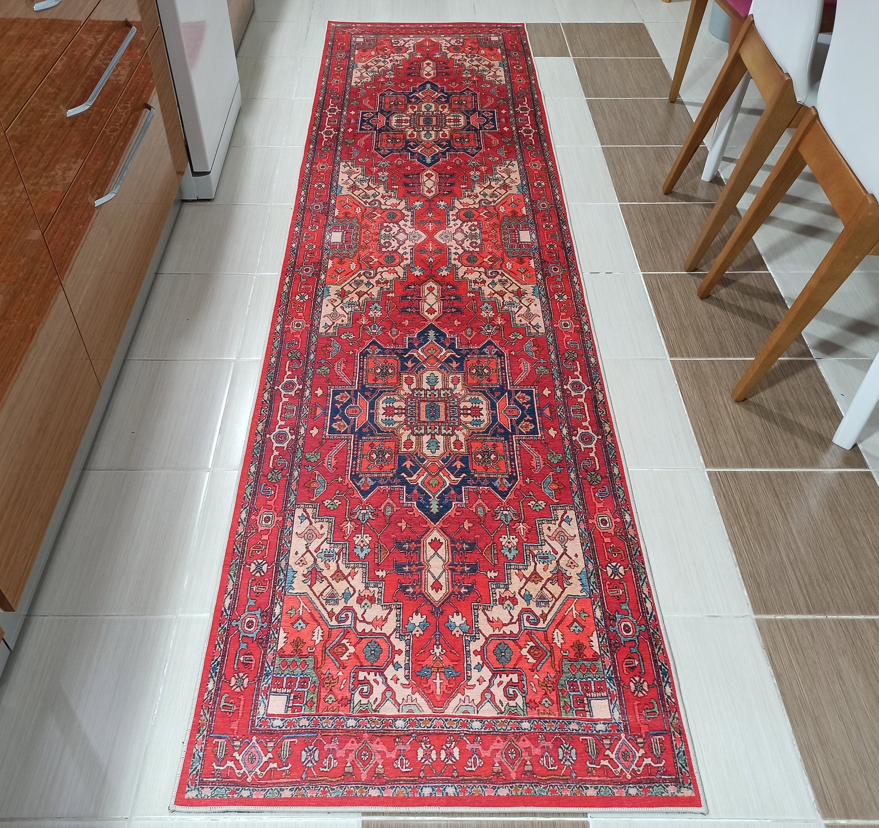 Alin Rug Red Vintage Geometric Faded Rug