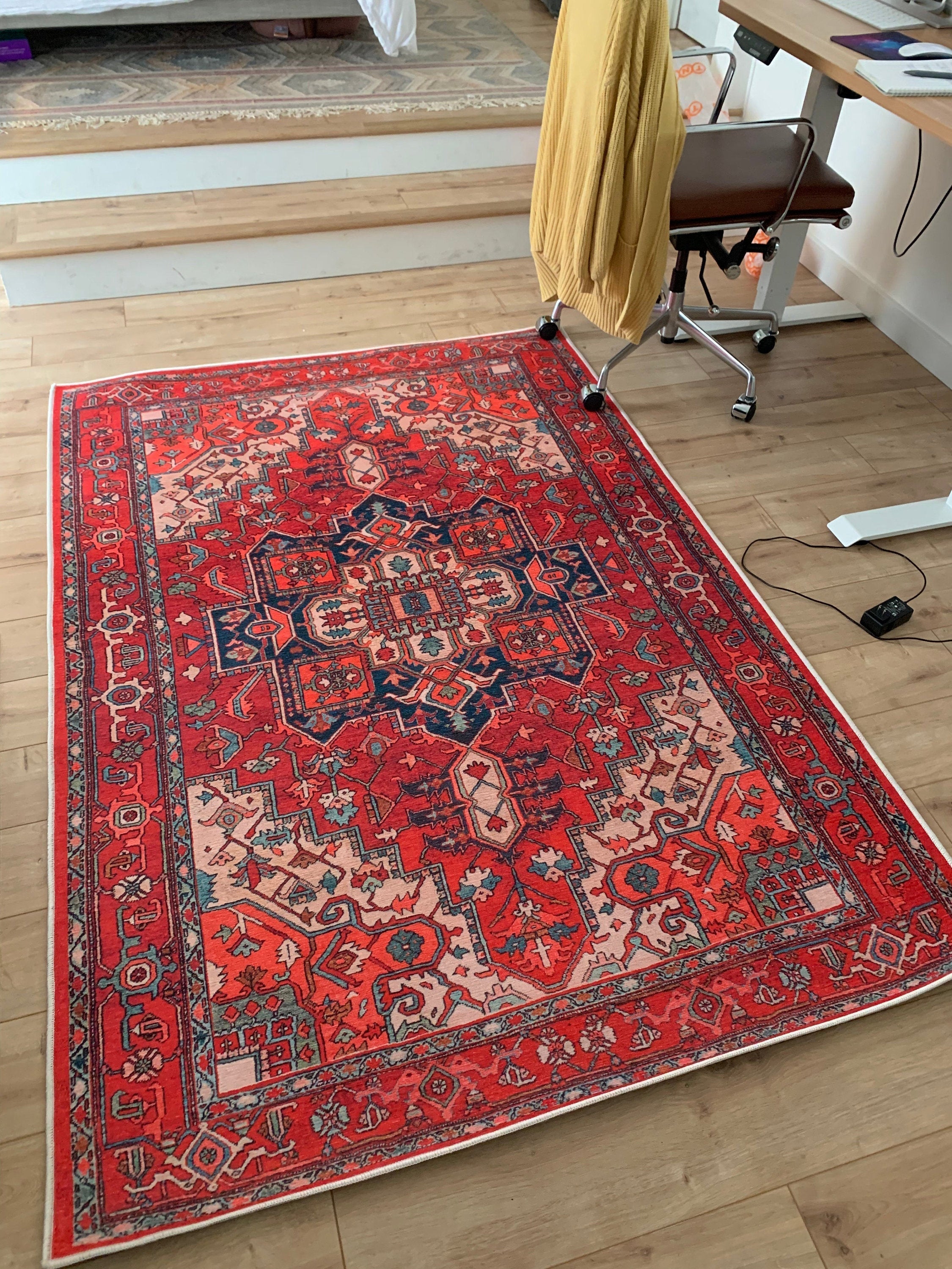 Alin Rug Red Vintage Geometric Faded Rug