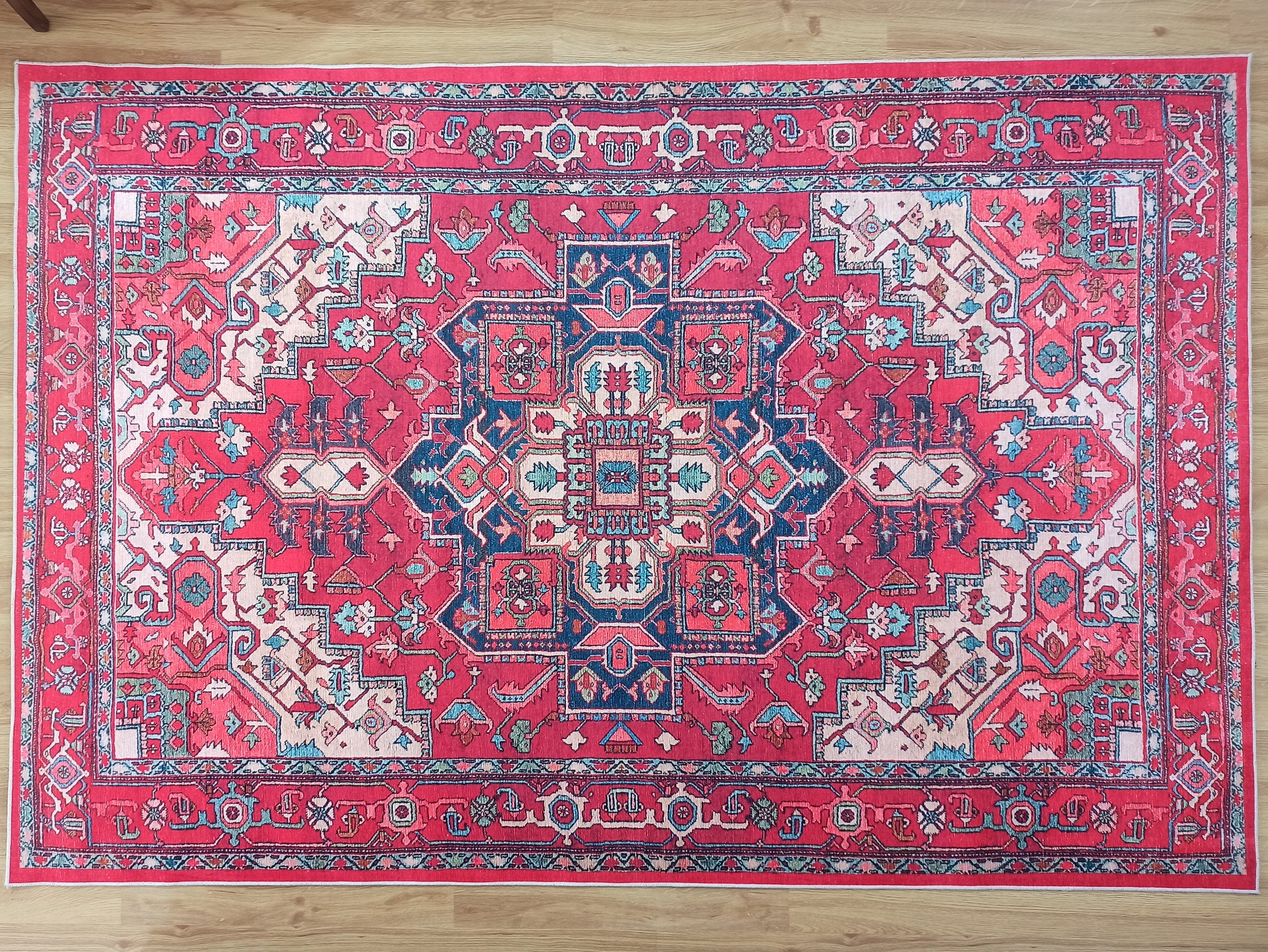 Alin Rug Red Vintage Geometric Faded Rug