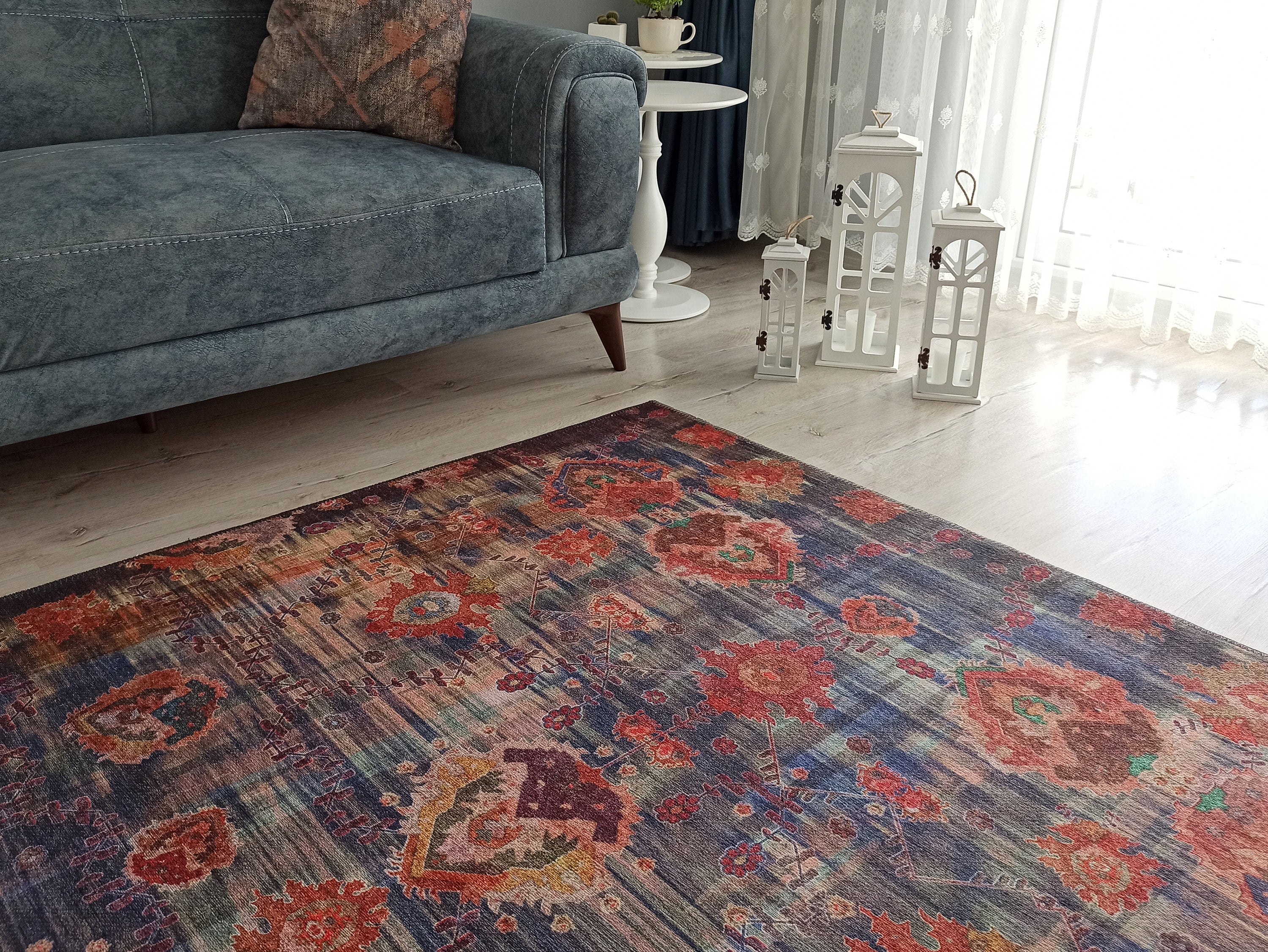 Abru Vintage Persian Floral Navy Blue Rug