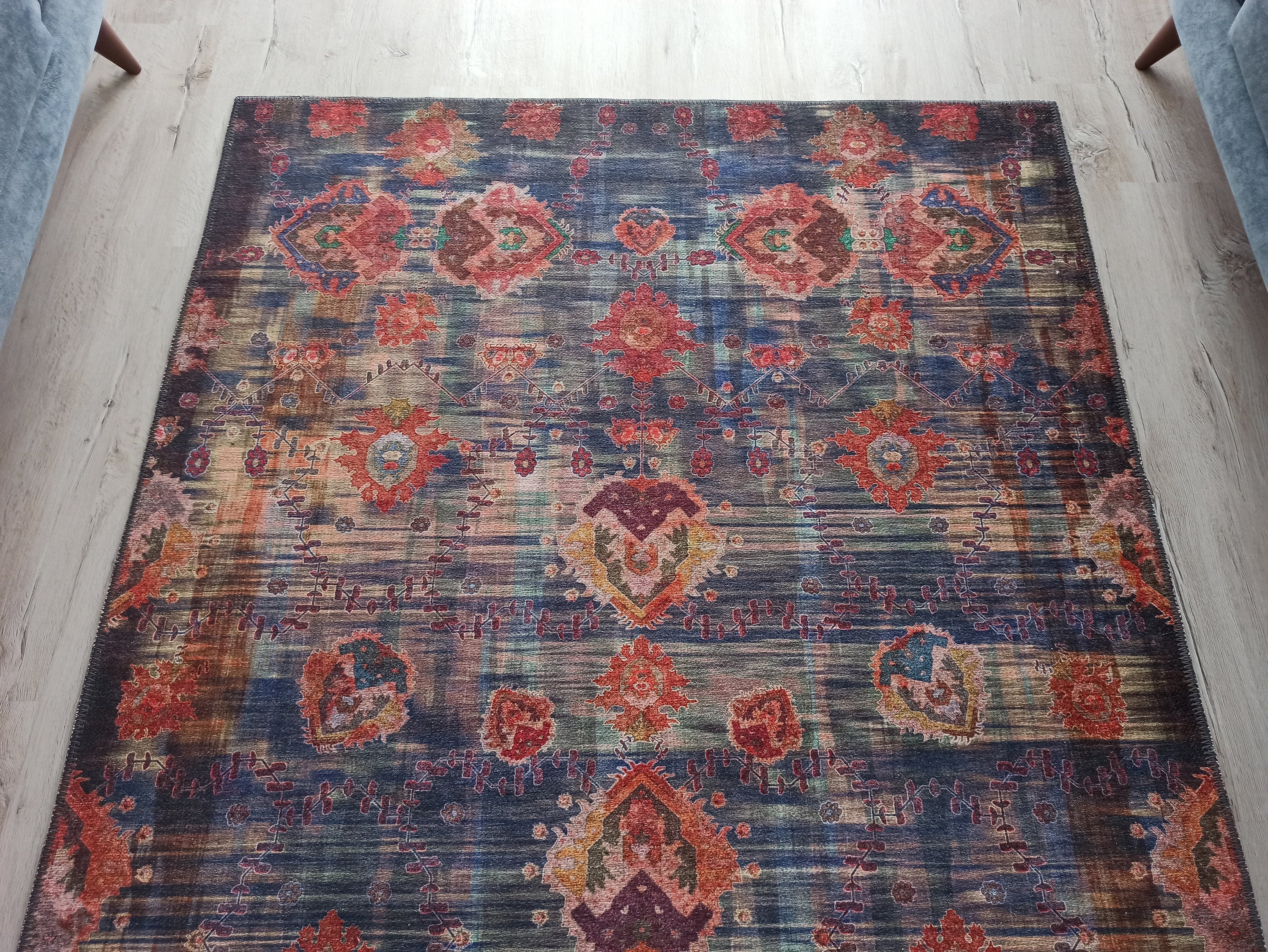 Abru Vintage Persian Floral Navy Blue Rug
