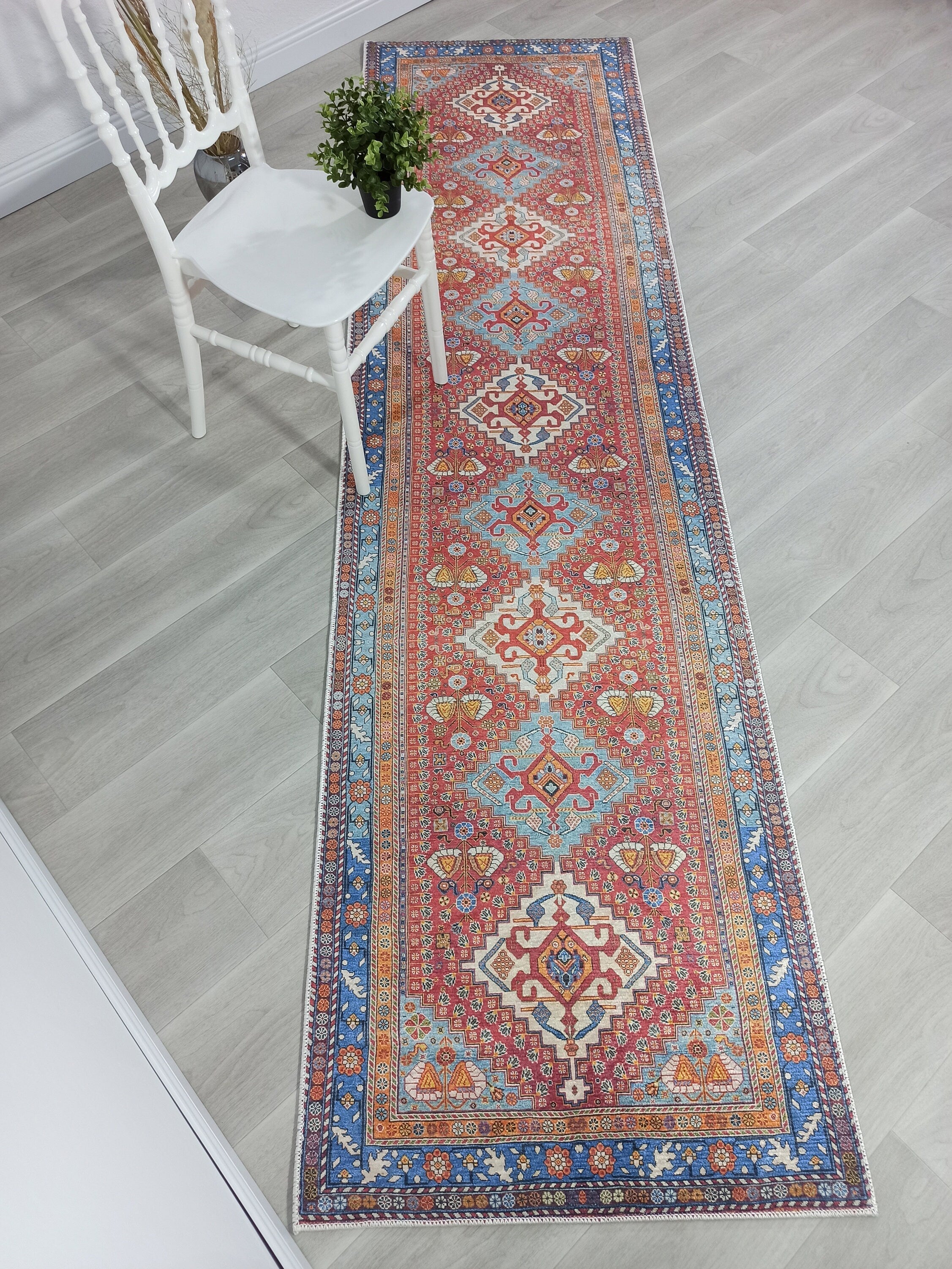 Adia Rug Turkish Red Orange Blue Rug