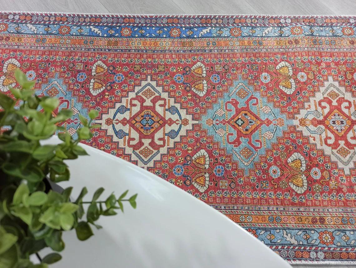 Adia Rug Turkish Red Orange Blue Rug