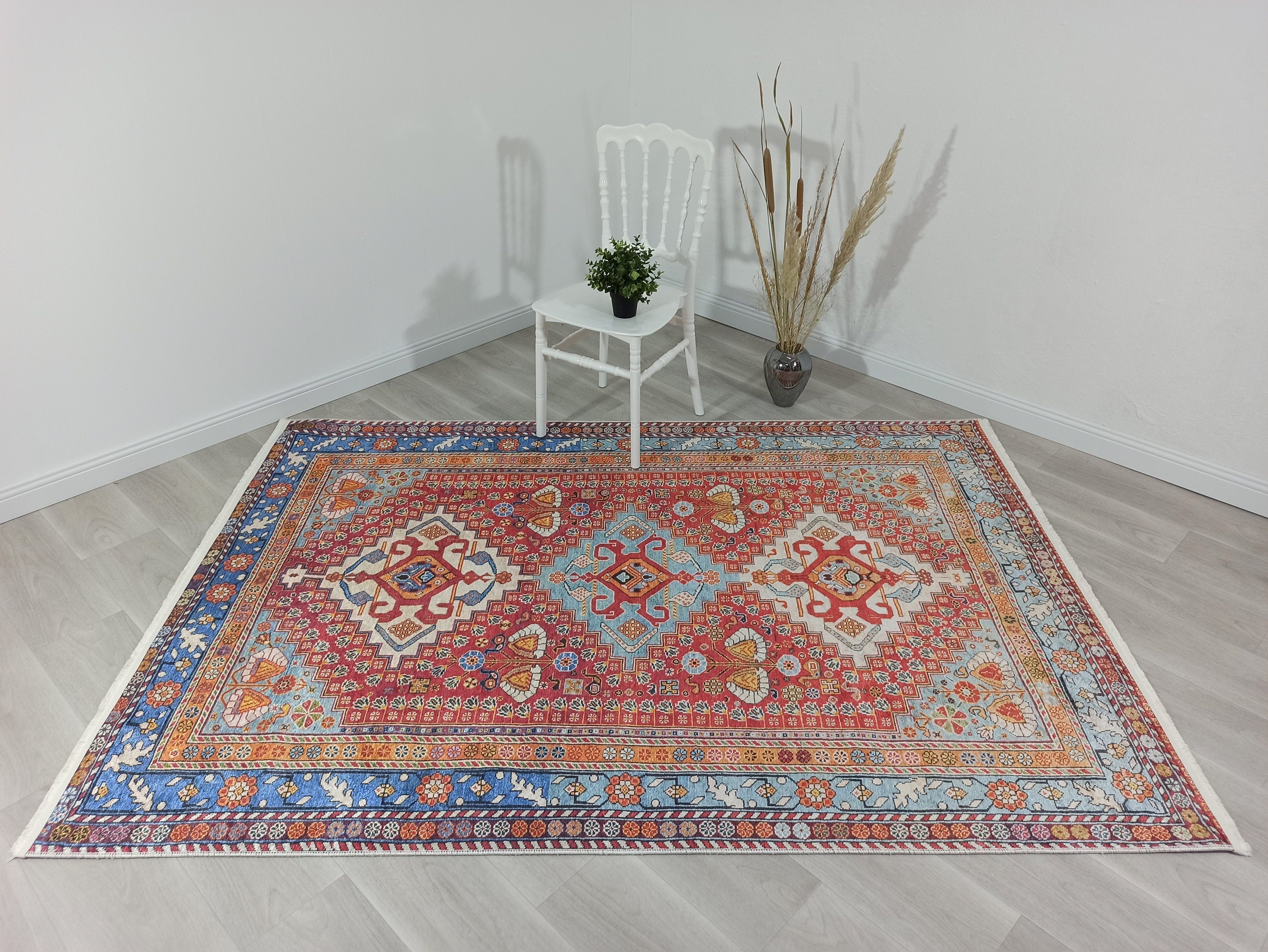 Adia Rug Turkish Red Orange Blue Rug