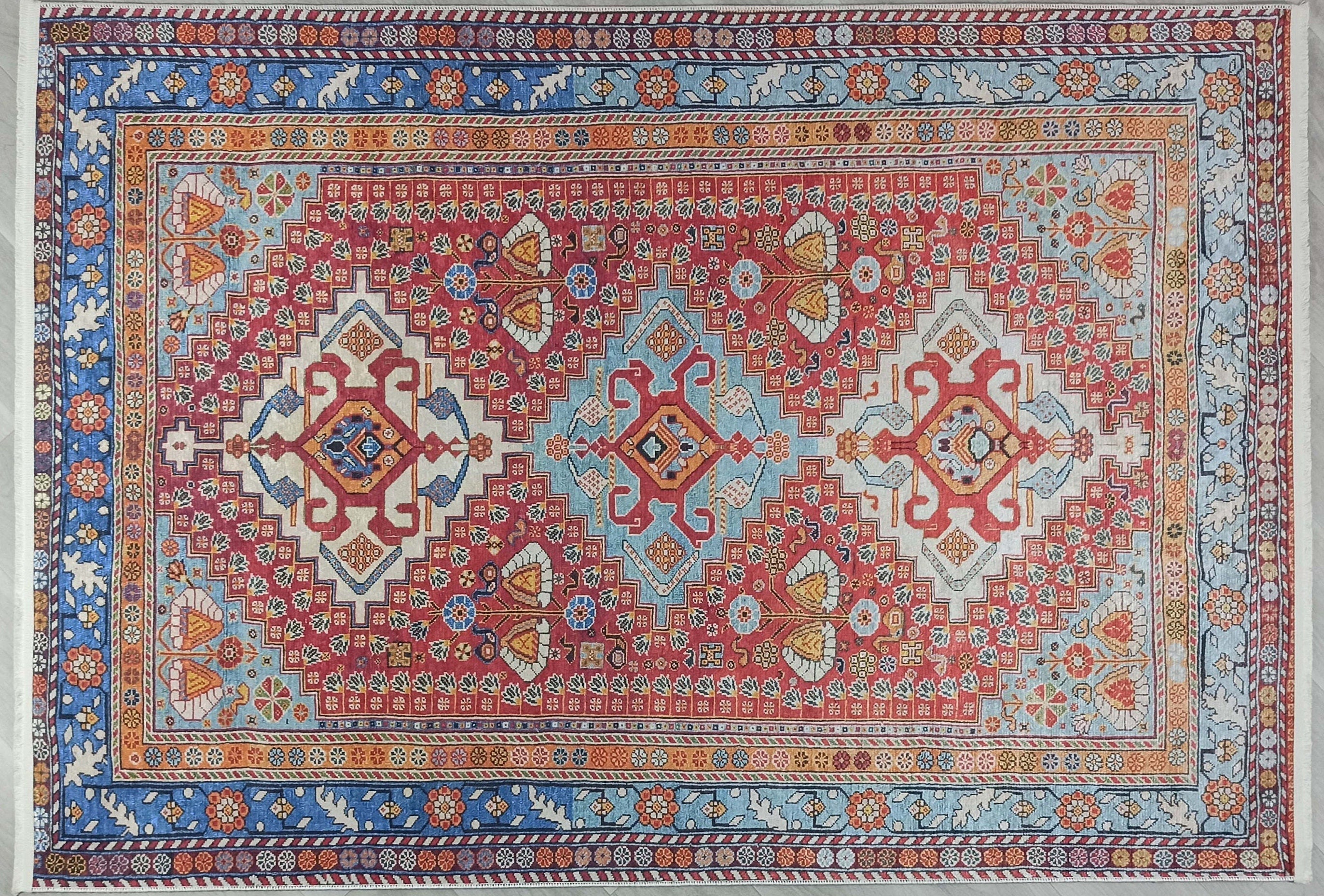 Adia Rug Turkish Red Orange Blue Rug