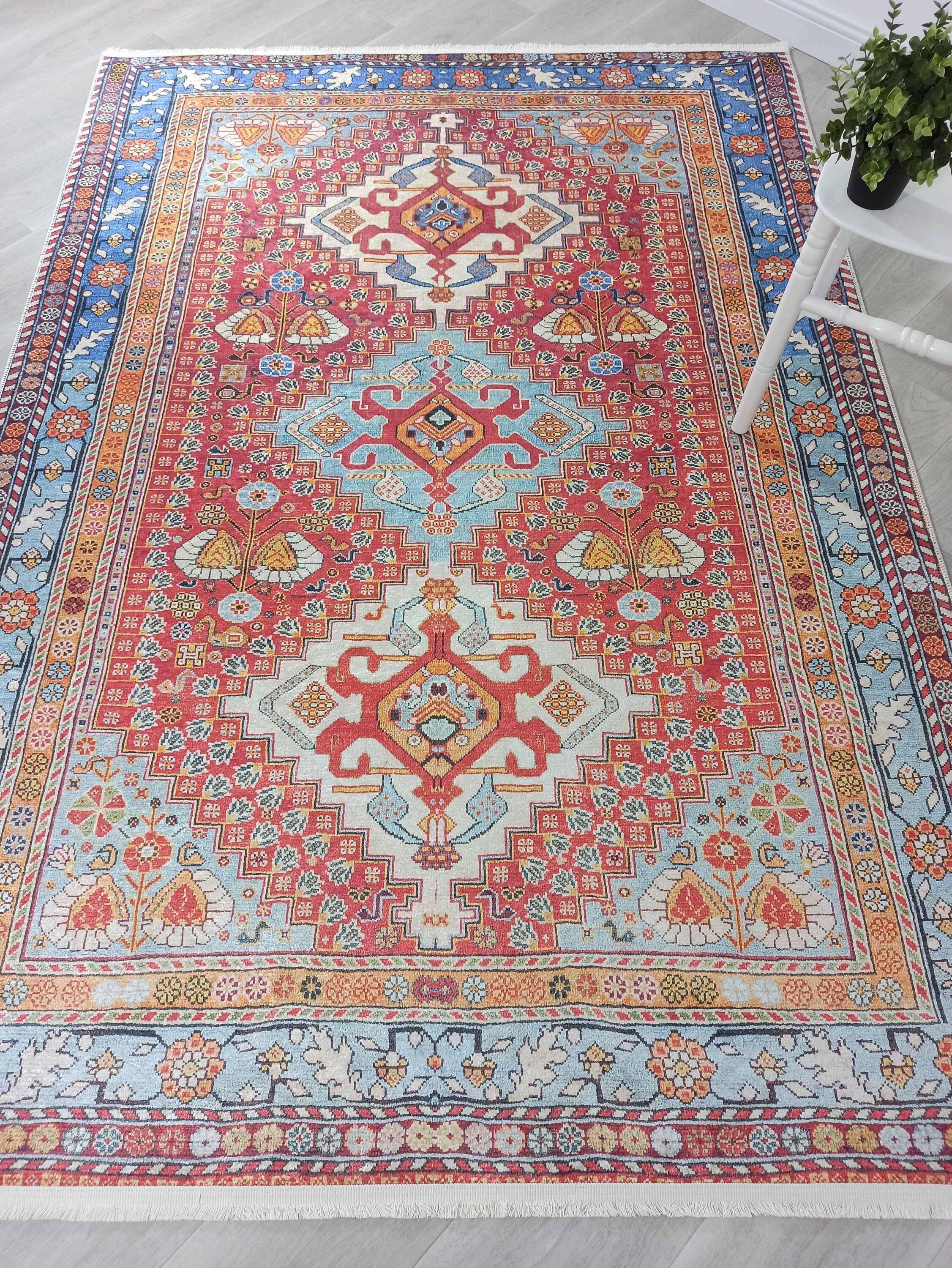 Adia Rug Turkish Red Orange Blue Rug