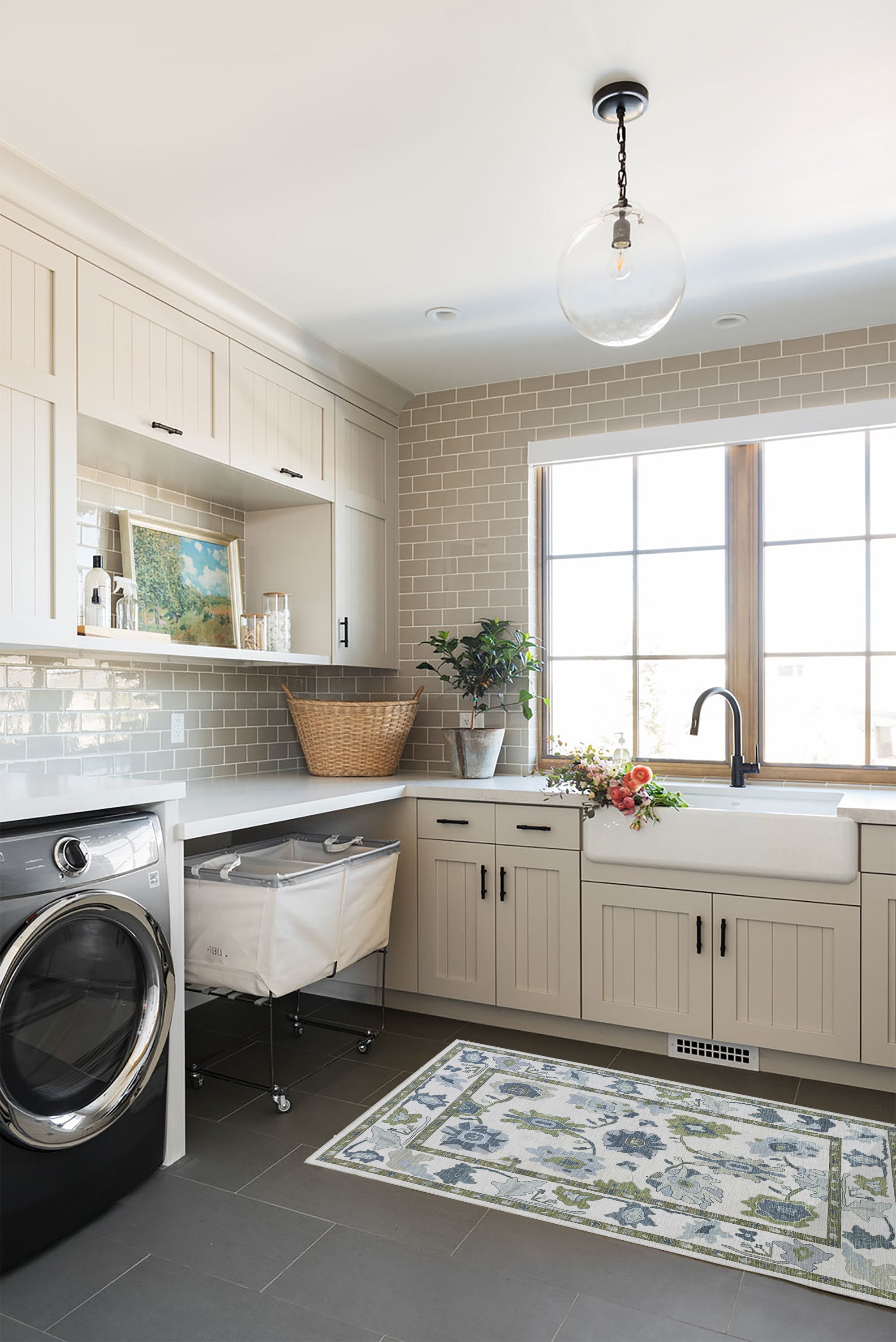 Alienore Green Blue Modern Oushak Rug-Oushak Rug-famerugs-2&#39;x3&#39; ft 60x90cm-fame