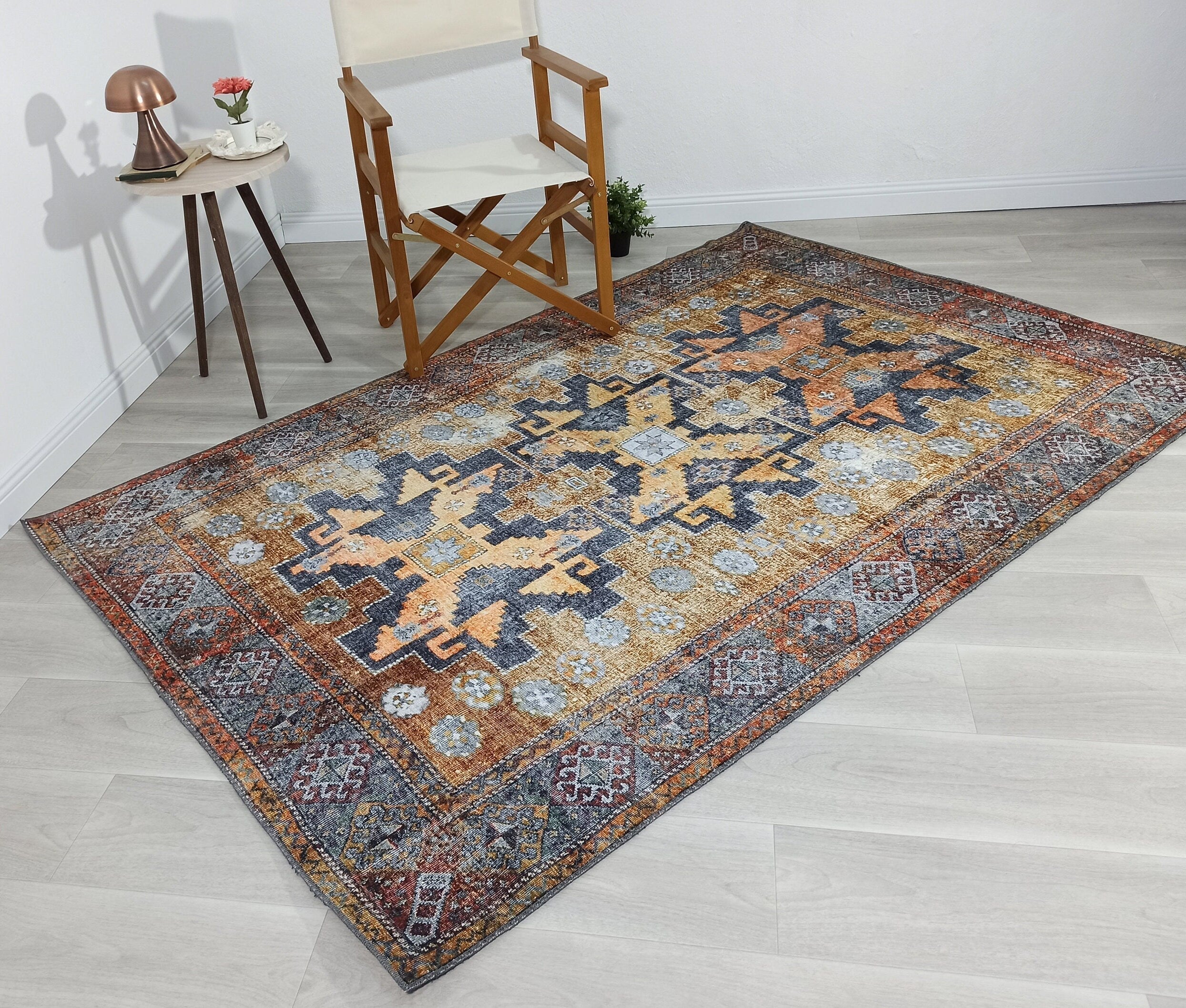 Alma2 Vintage Turkish Yellow Antique Rug