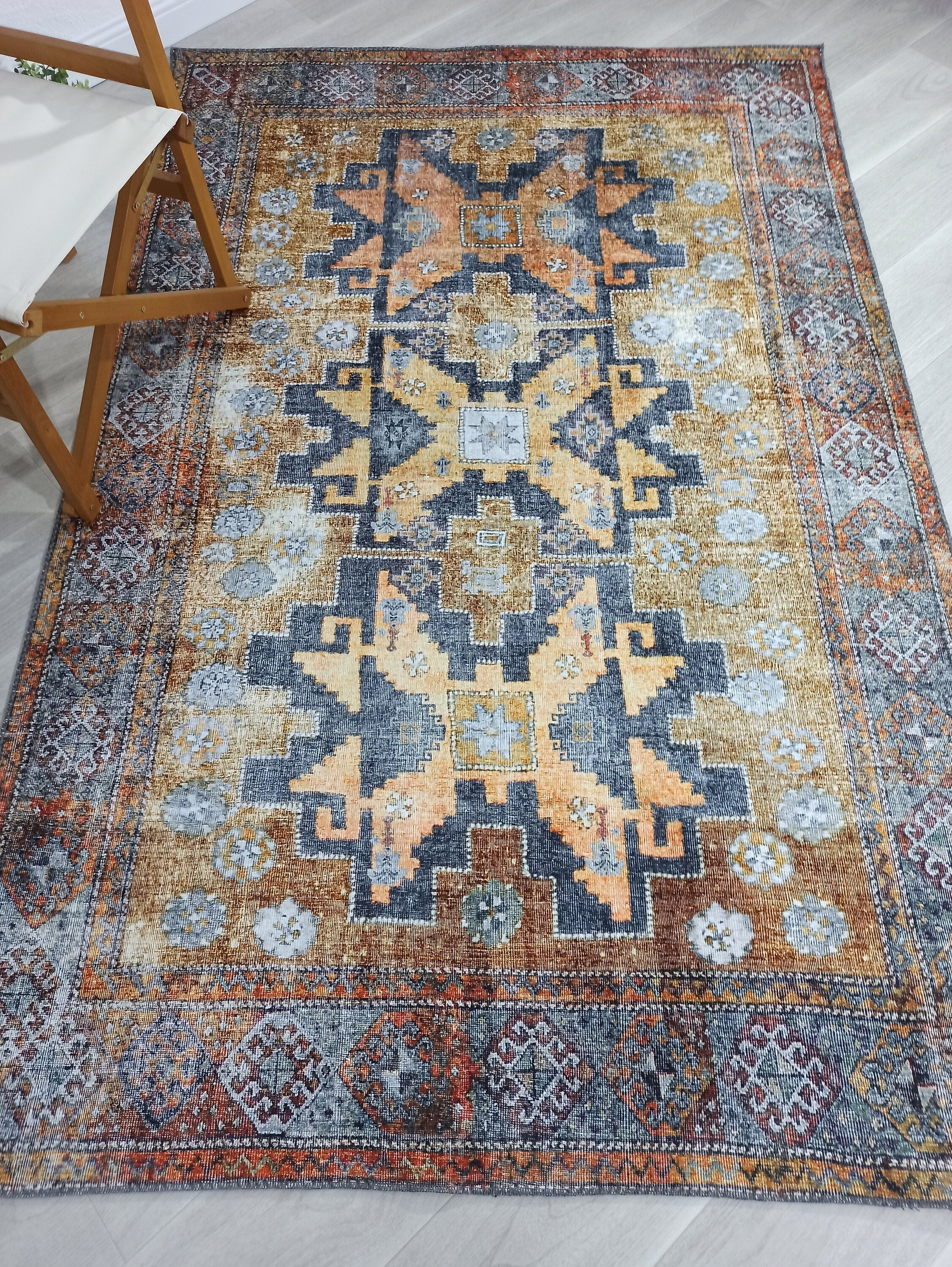 Alma2 Vintage Turkish Yellow Antique Rug