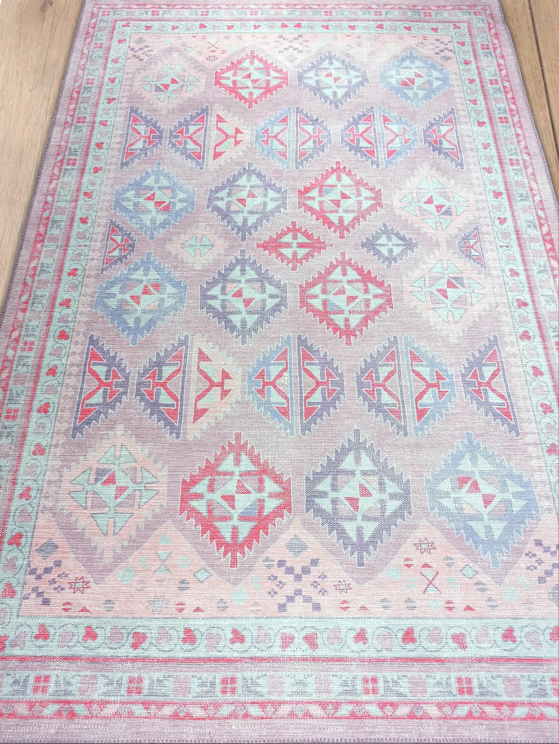 Alora Pink & Lavender Herki Vintage Oushak Rug