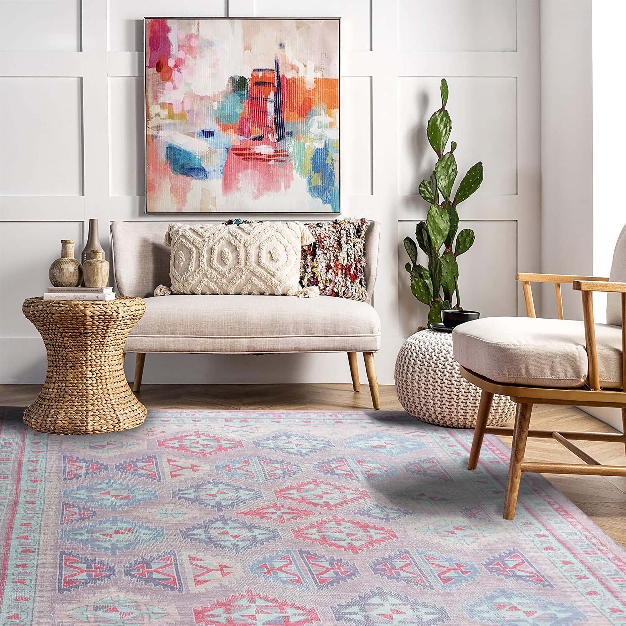 Alora Pink & Lavender Herki Vintage Oushak Rug