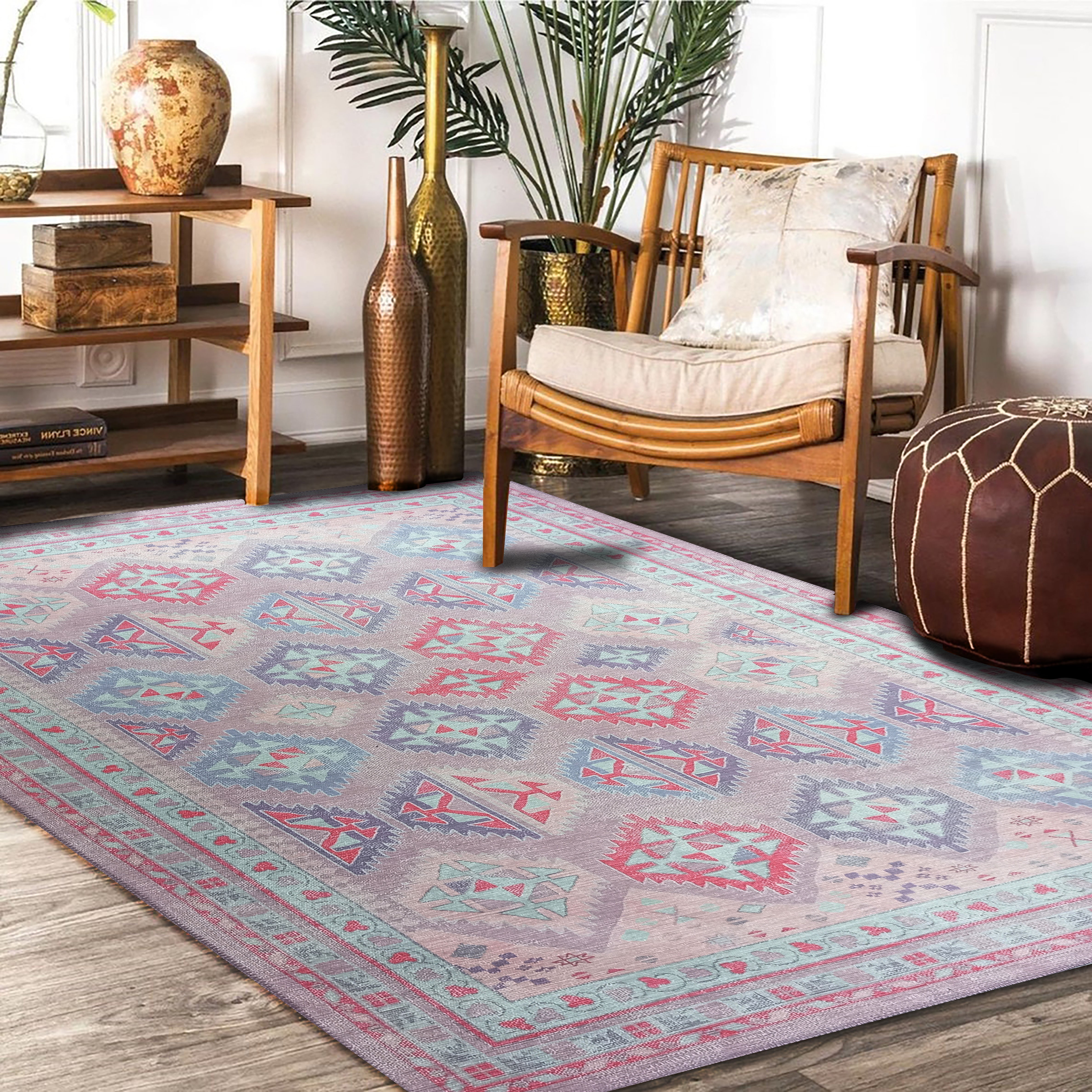Alora Pink & Lavender Herki Vintage Oushak Rug