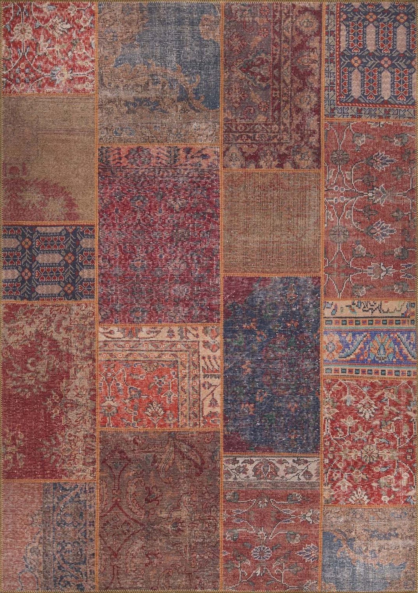 Alov Traditional Red & Navy Blue Rug