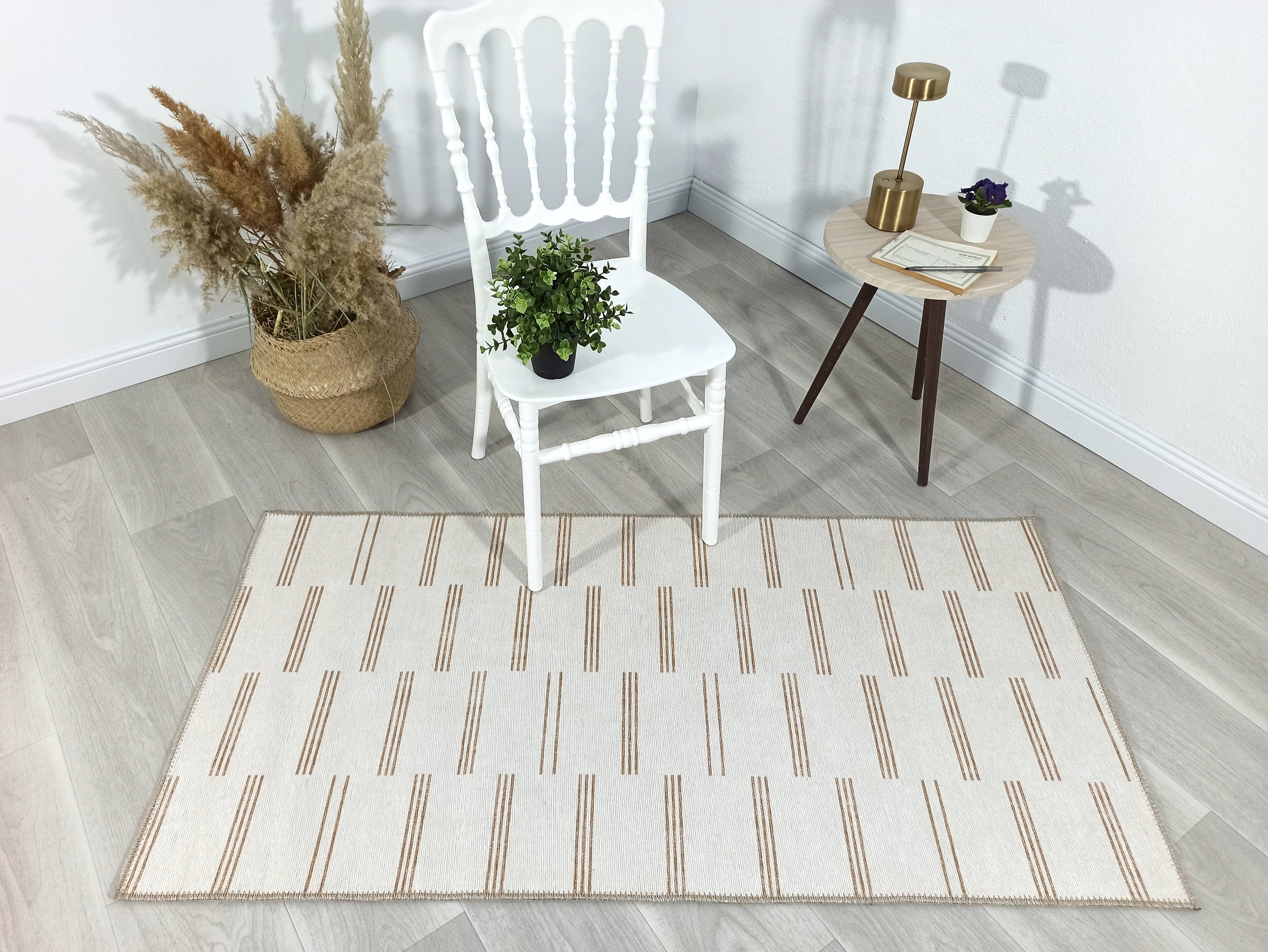Ana Rug Turkish Neutral Striped Faded Beige Brown Rug