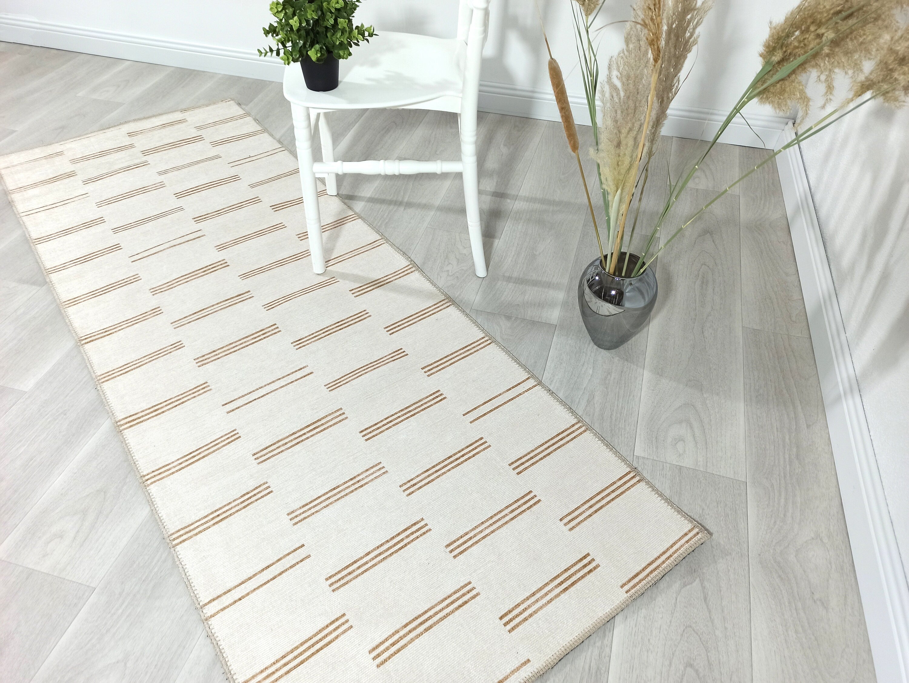 Ana Rug Turkish Neutral Striped Faded Beige Brown Rug