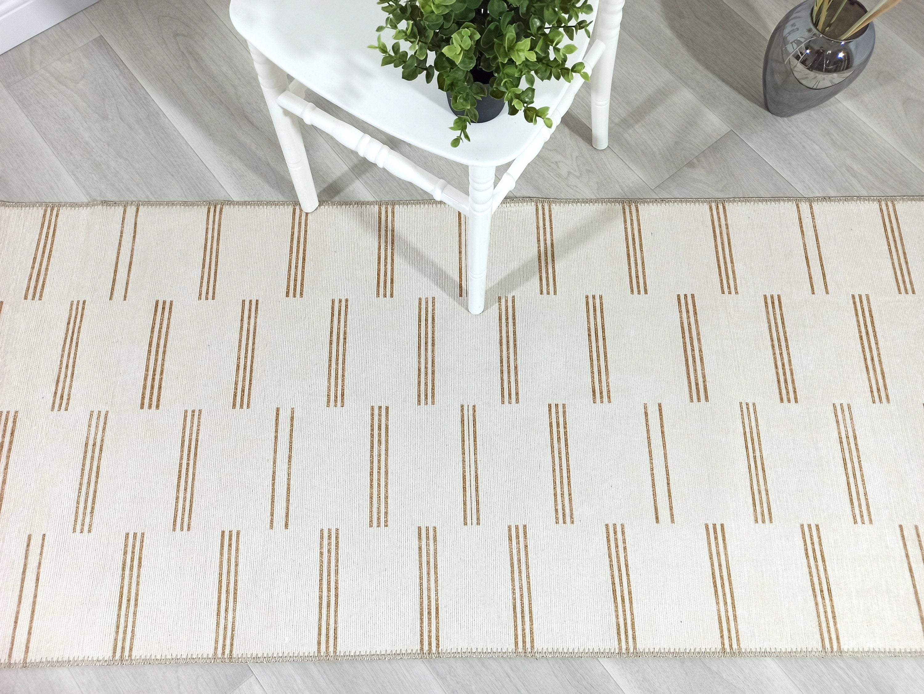 Ana Rug Turkish Neutral Striped Faded Beige Brown Rug