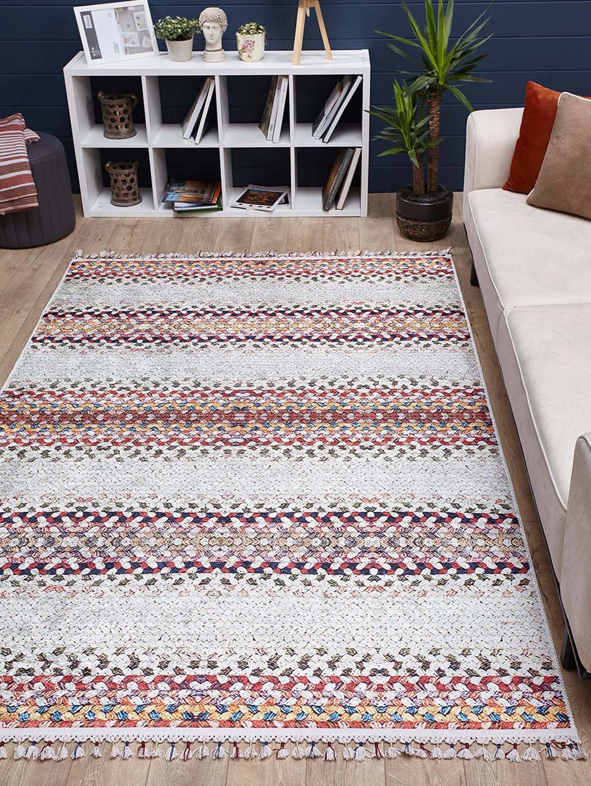 Ariana Neutral White Flatweave Colorful Rug