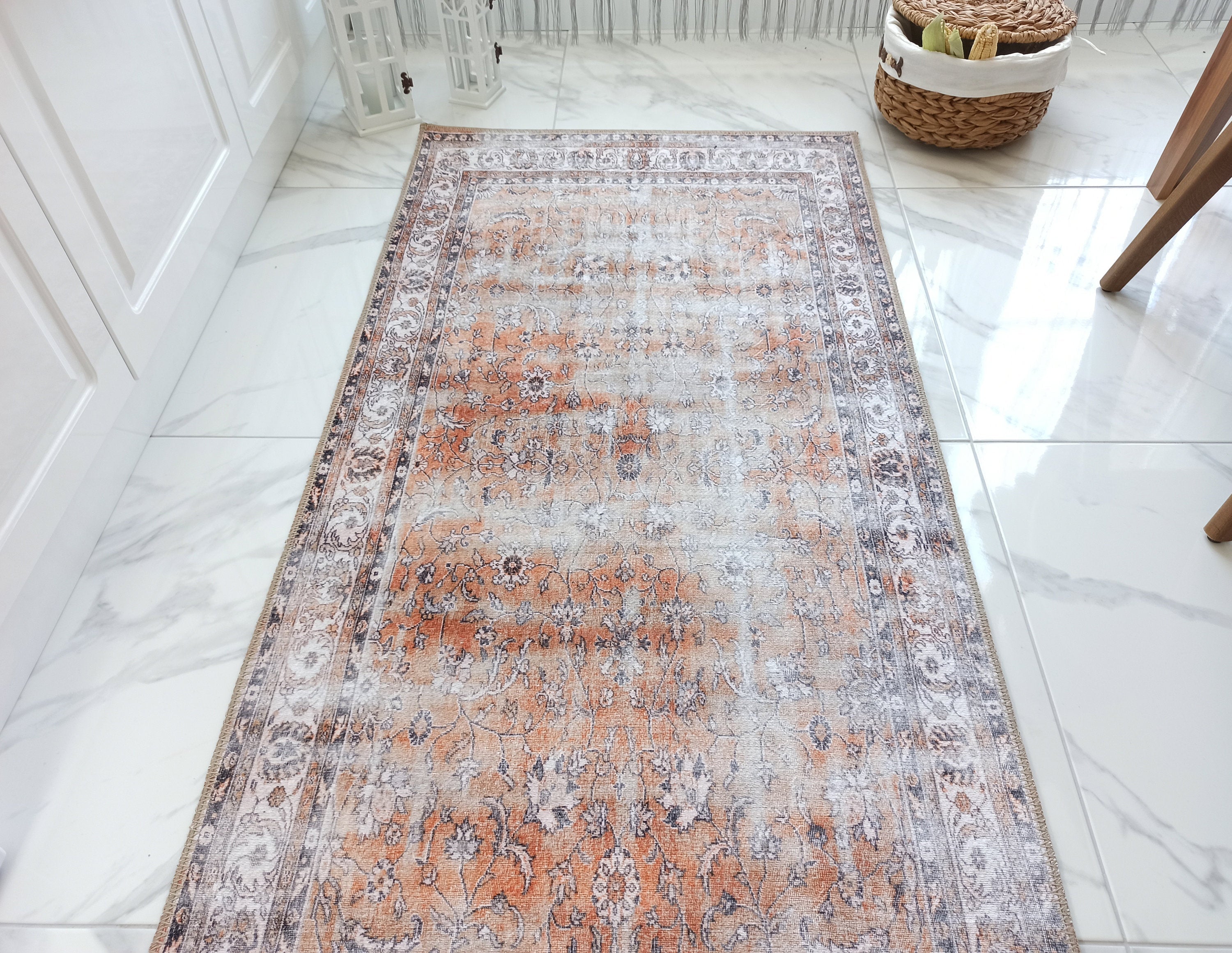Arva Turkish Faded Orange and Brown Rug