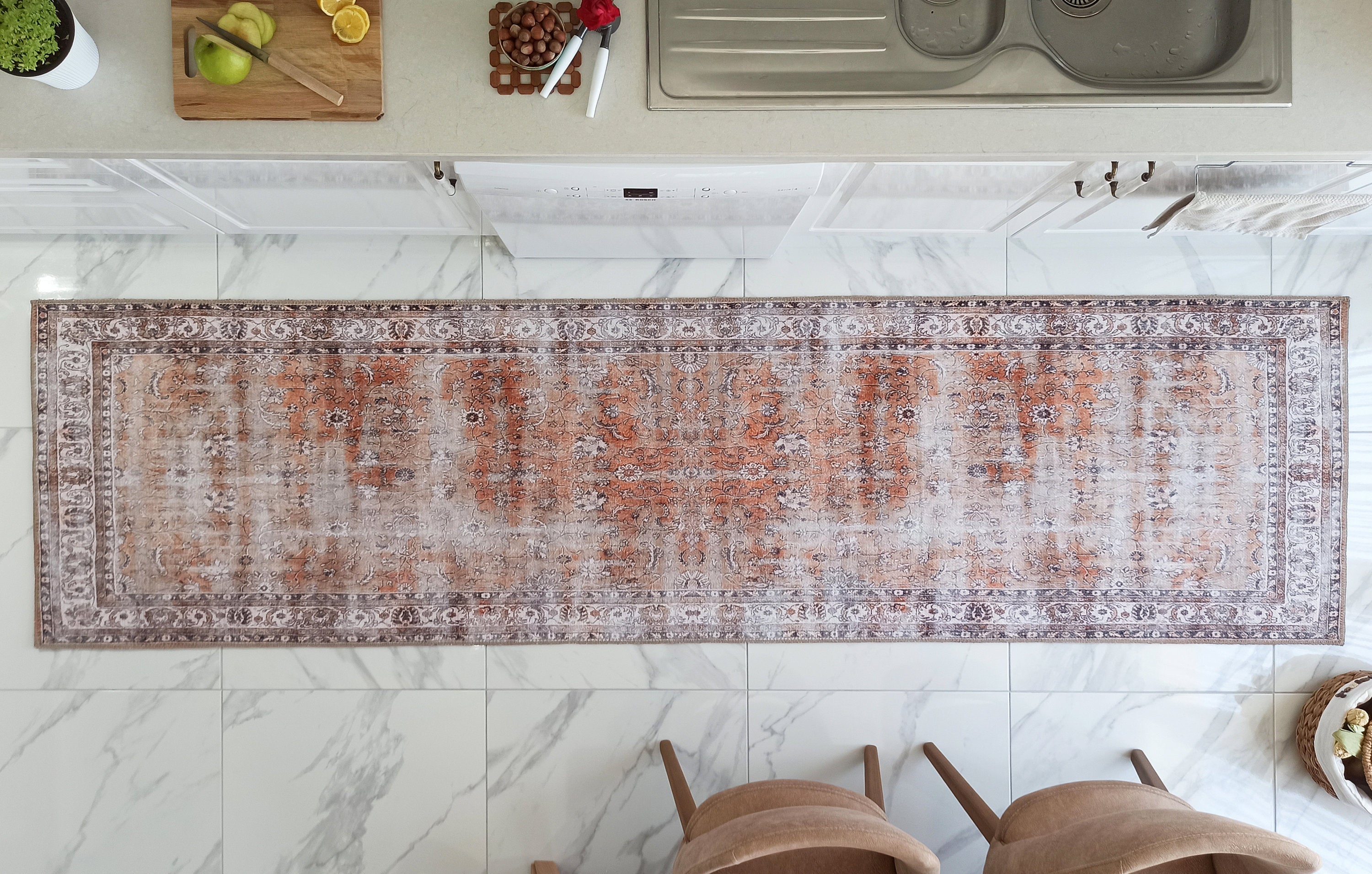 Arva Turkish Faded Orange and Brown Rug