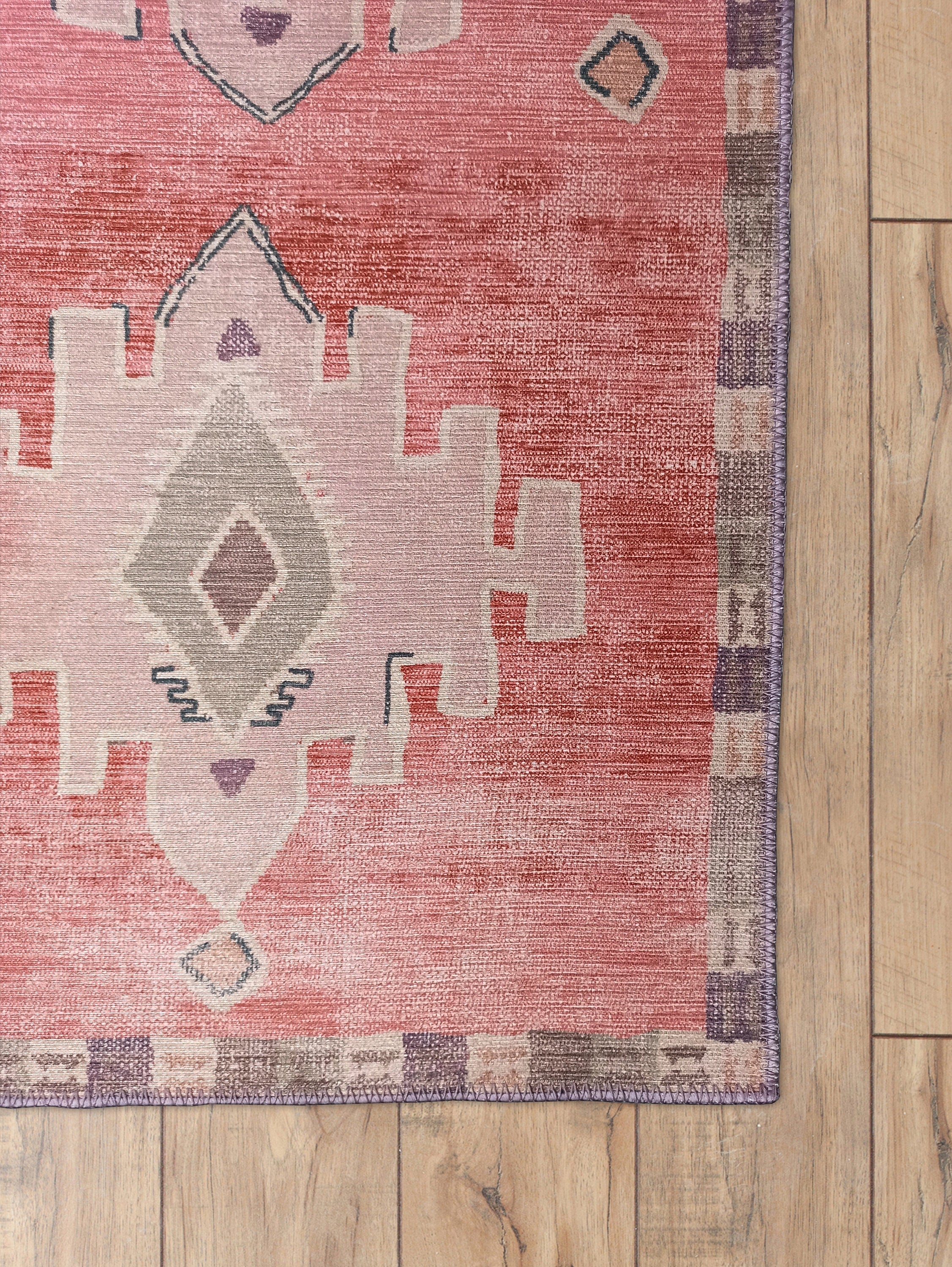 Aurelie Distressed Red Pink Beige Turkish Rug