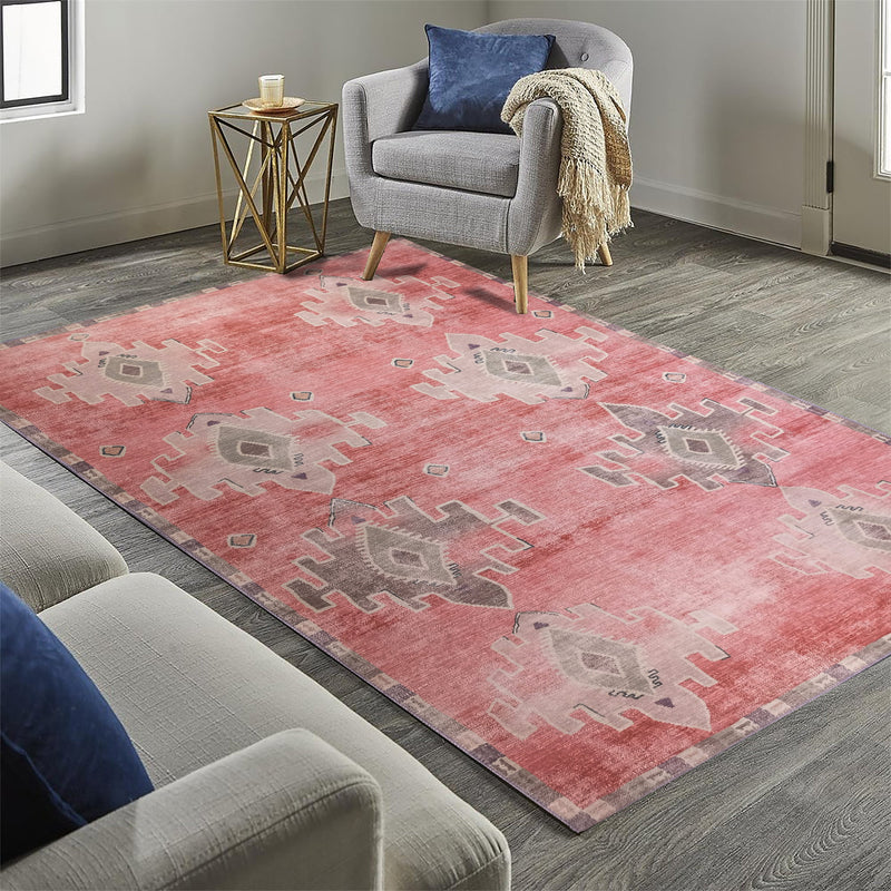 Aurelie Distressed Red Pink Beige Turkish Rug