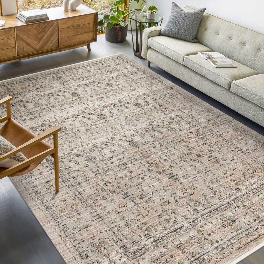 Terracotta & Cream Traditional Bordered Rug