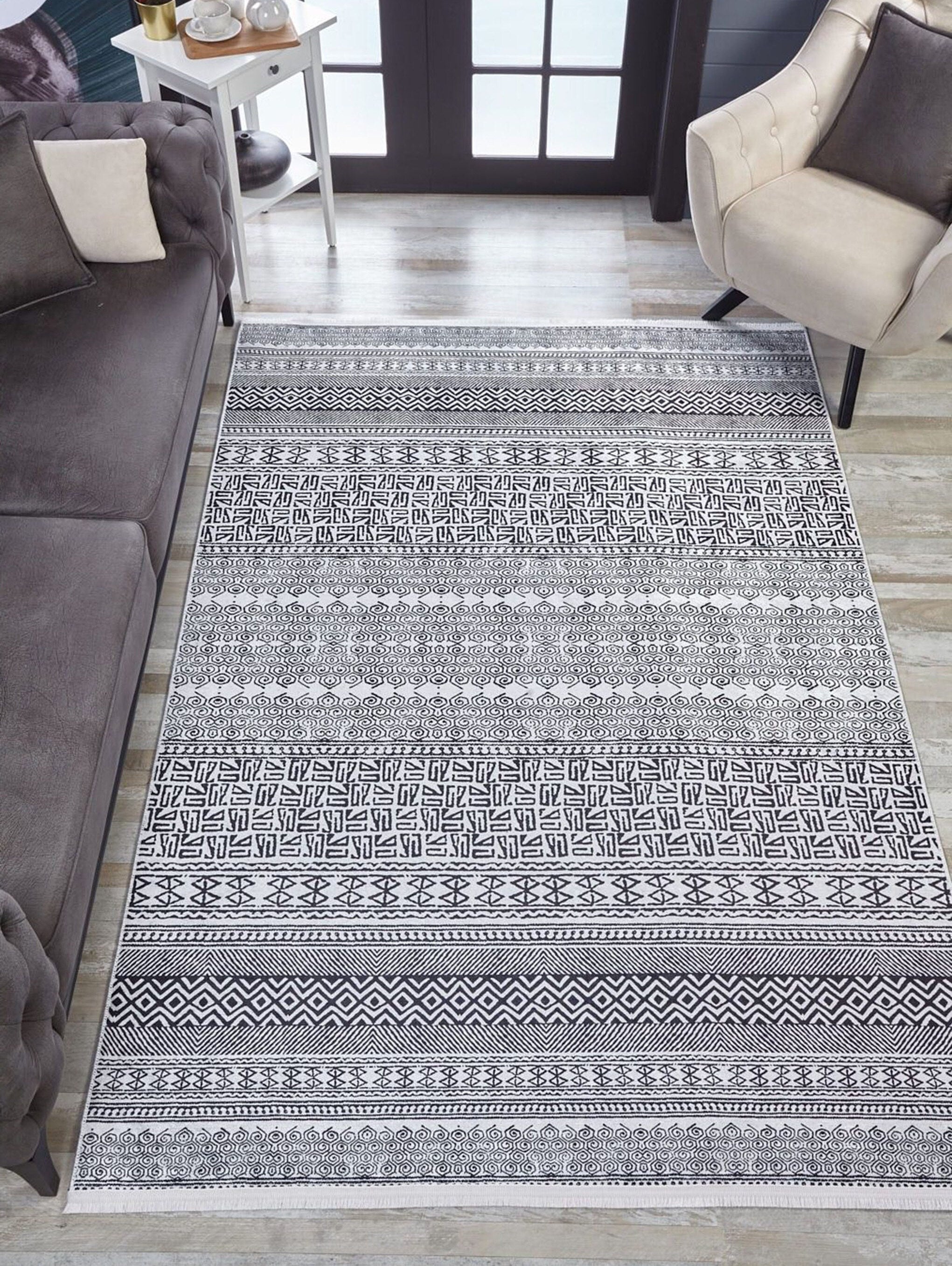 Basma Turkish Geometric Gray Black Rug