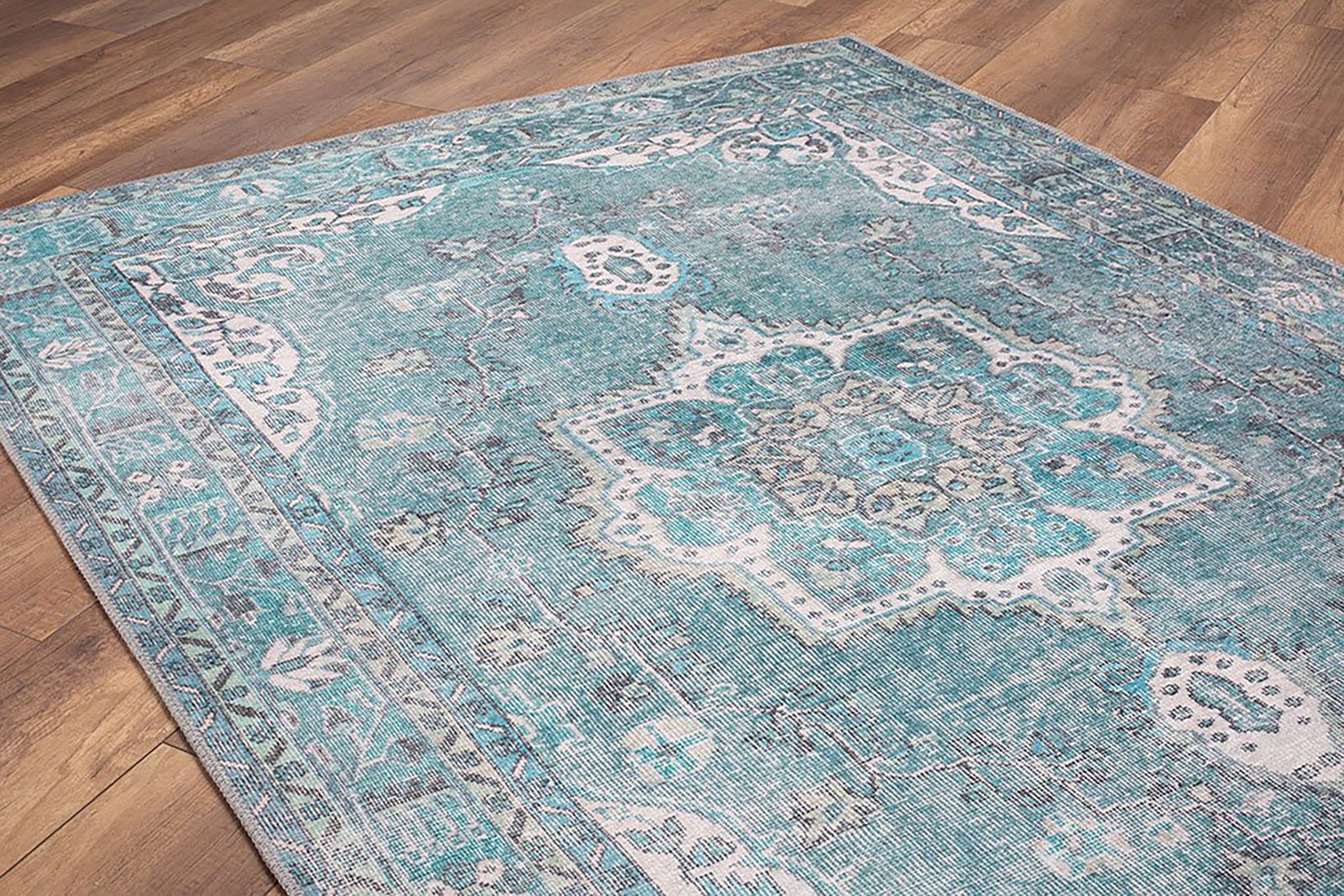 Bayza Persian Teal Blue and White Rug