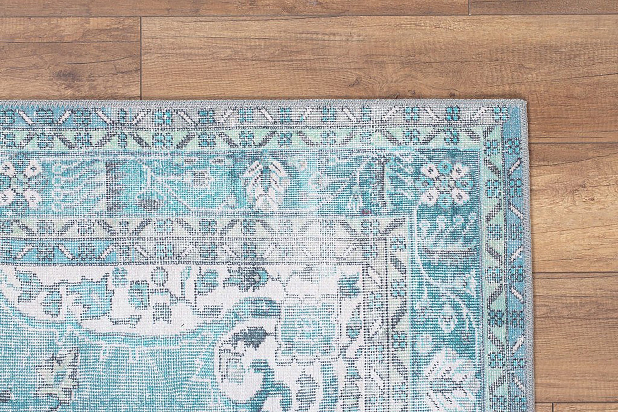 Bayza Persian Teal Blue and White Rug