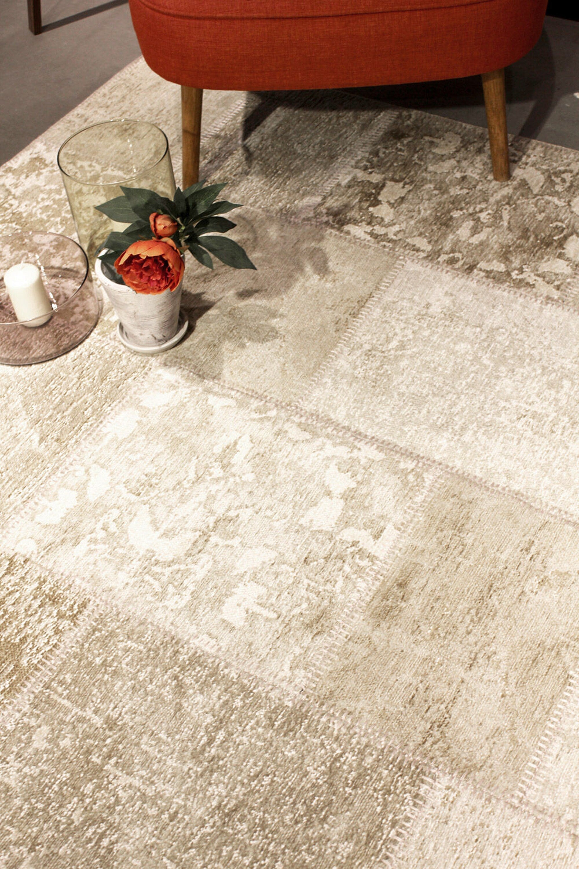 Ayden Beige Patchwork Distressed Turkish Rug