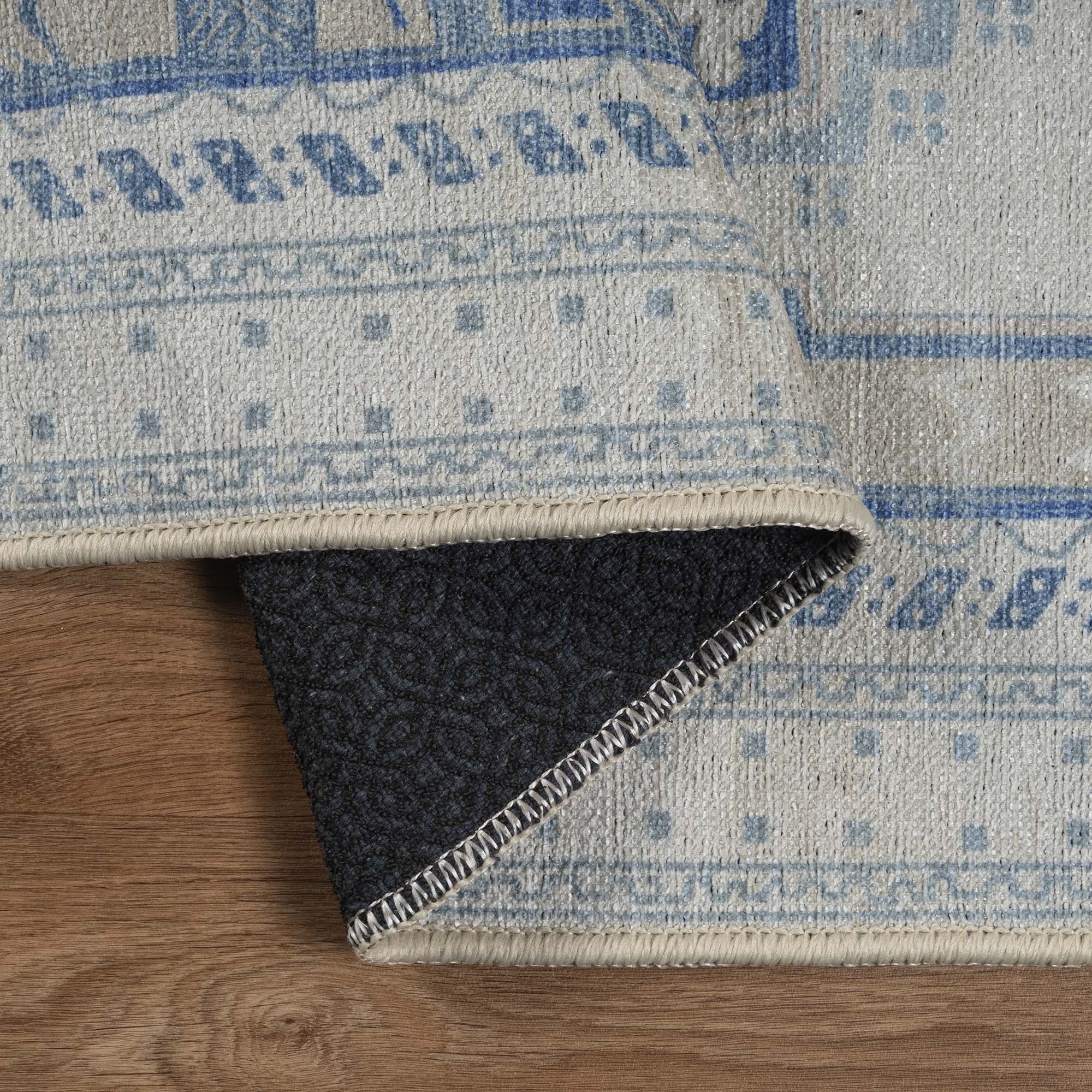 Beige Blue Boho Oushak Washable Rug