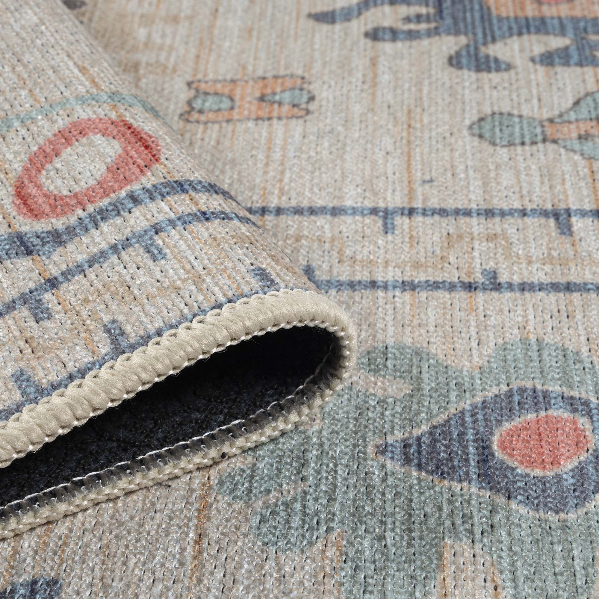 Beige Oushak Area Washable Rug