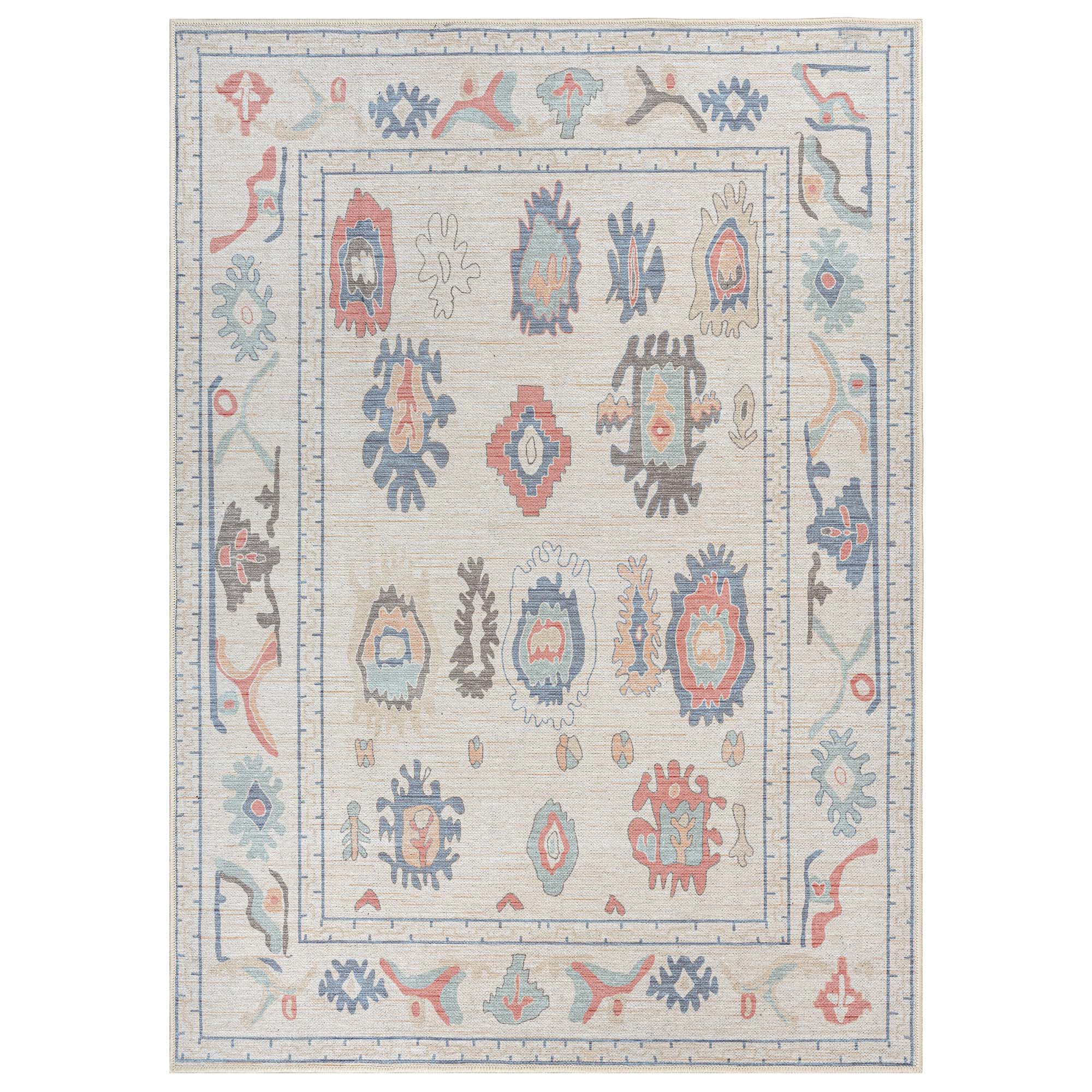 Beige Oushak Area Washable Rug