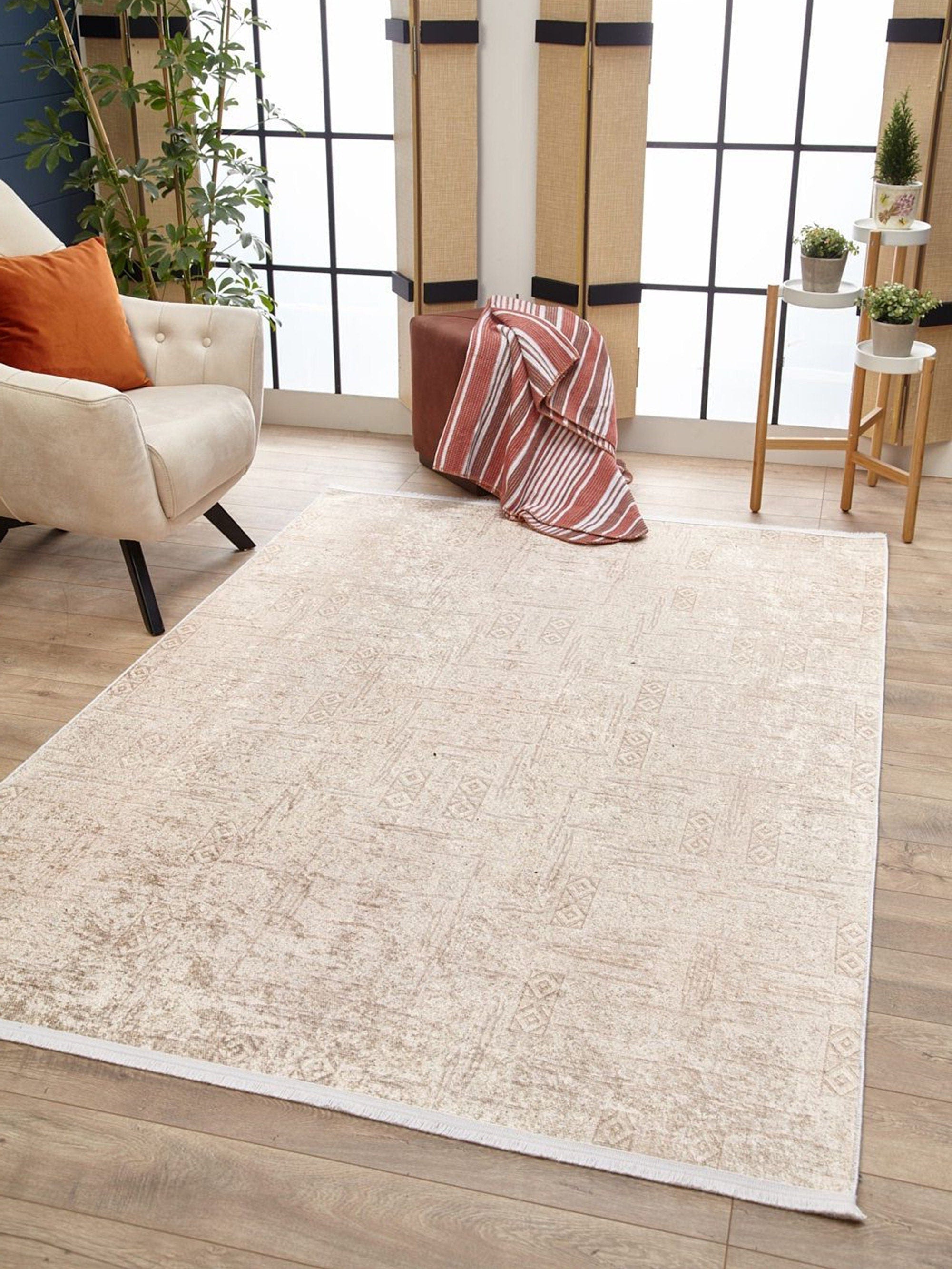 Bella Turkish Muted Tribal Solid Beige Rug