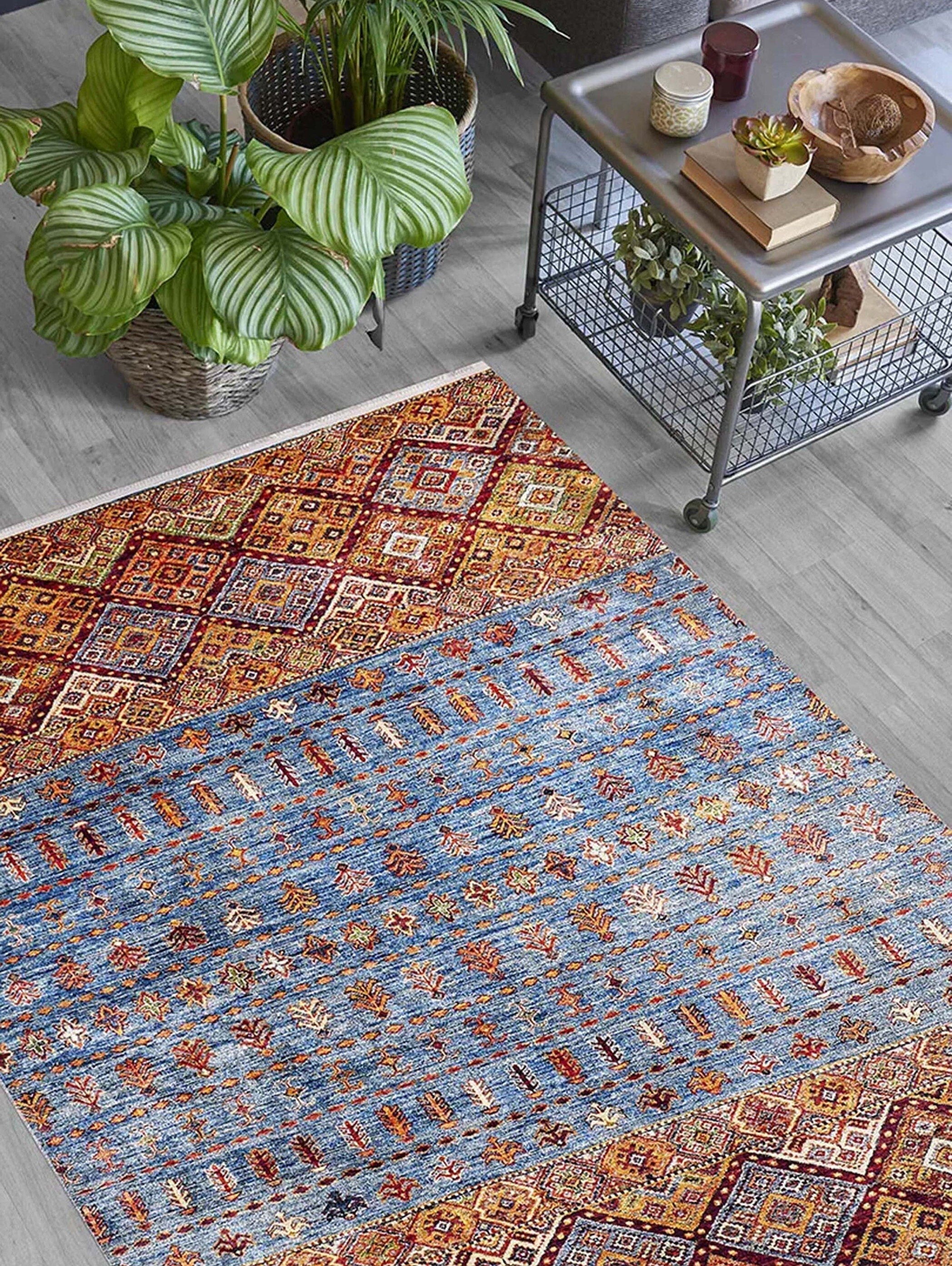 Benya Turkish Kilim Orange Blue Rug