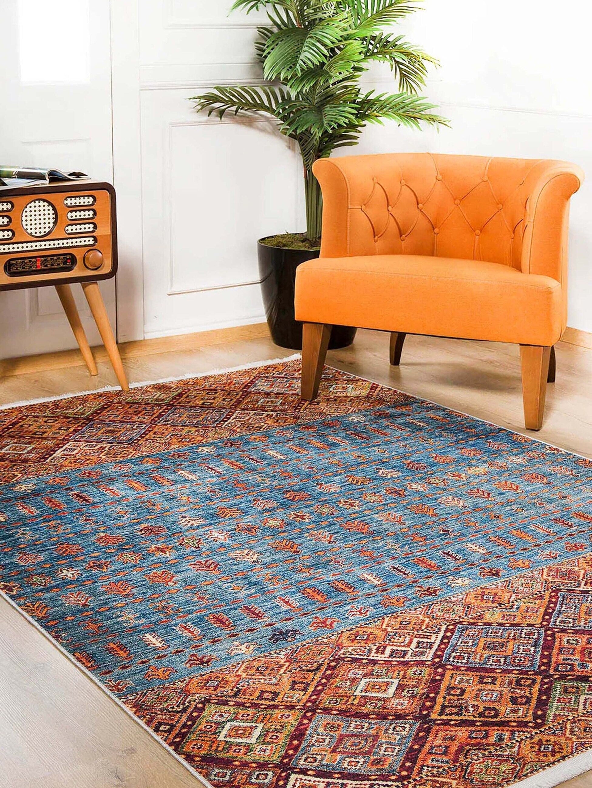 Benya Turkish Kilim Orange Blue Rug