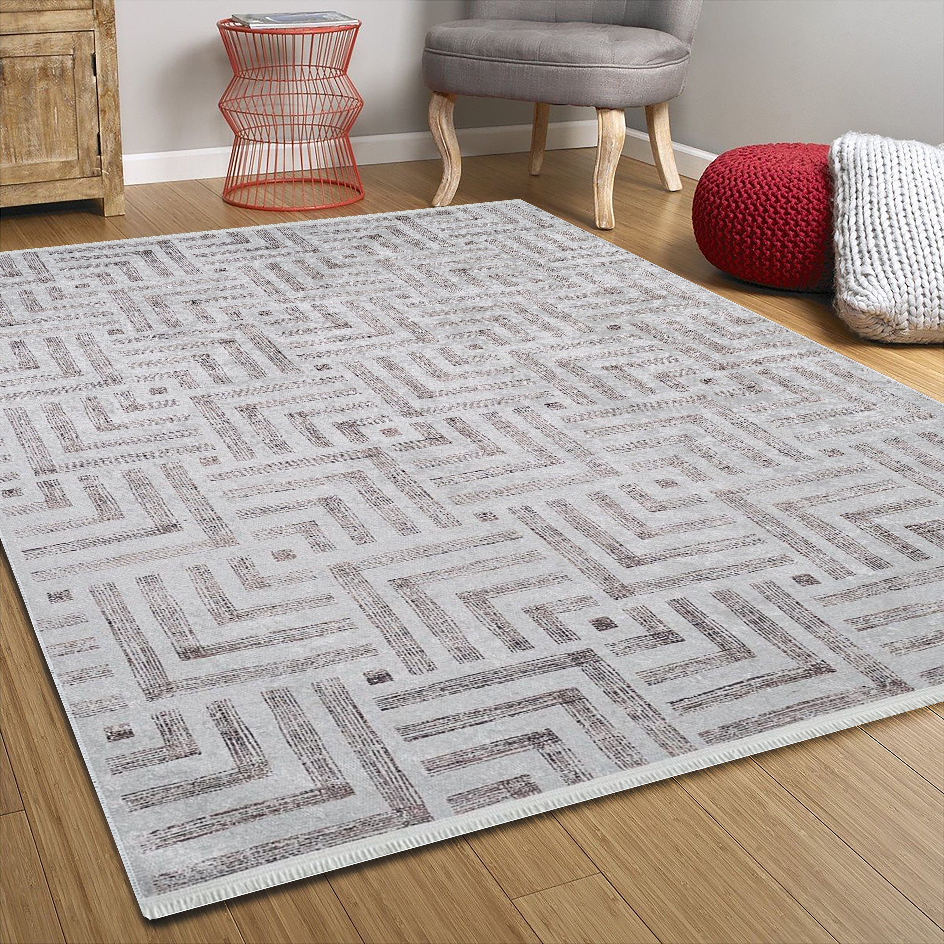 Beypa Pearl Brown Rug Black & White Geometric Area Rugs