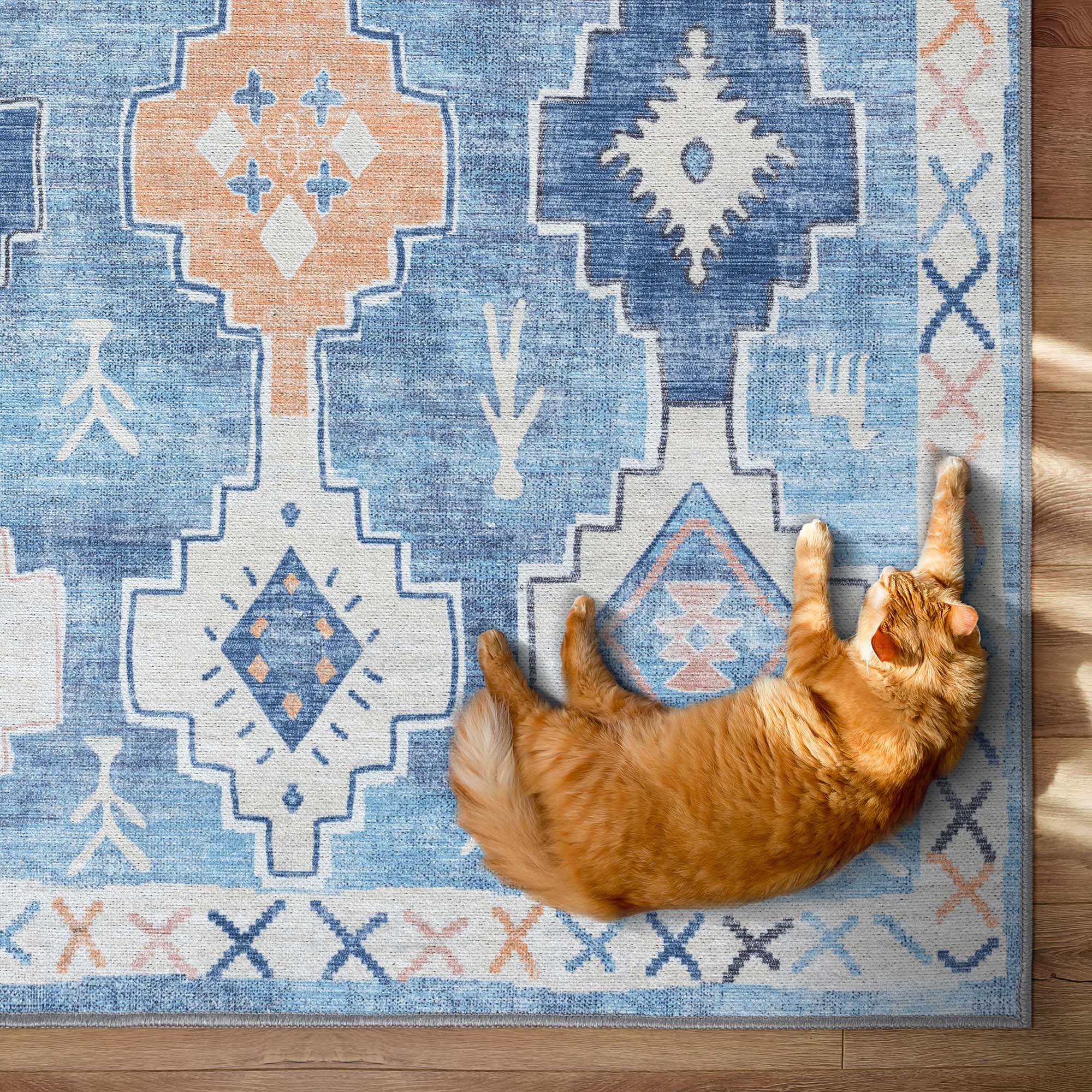 Blue Boho Oushak Washable Rug